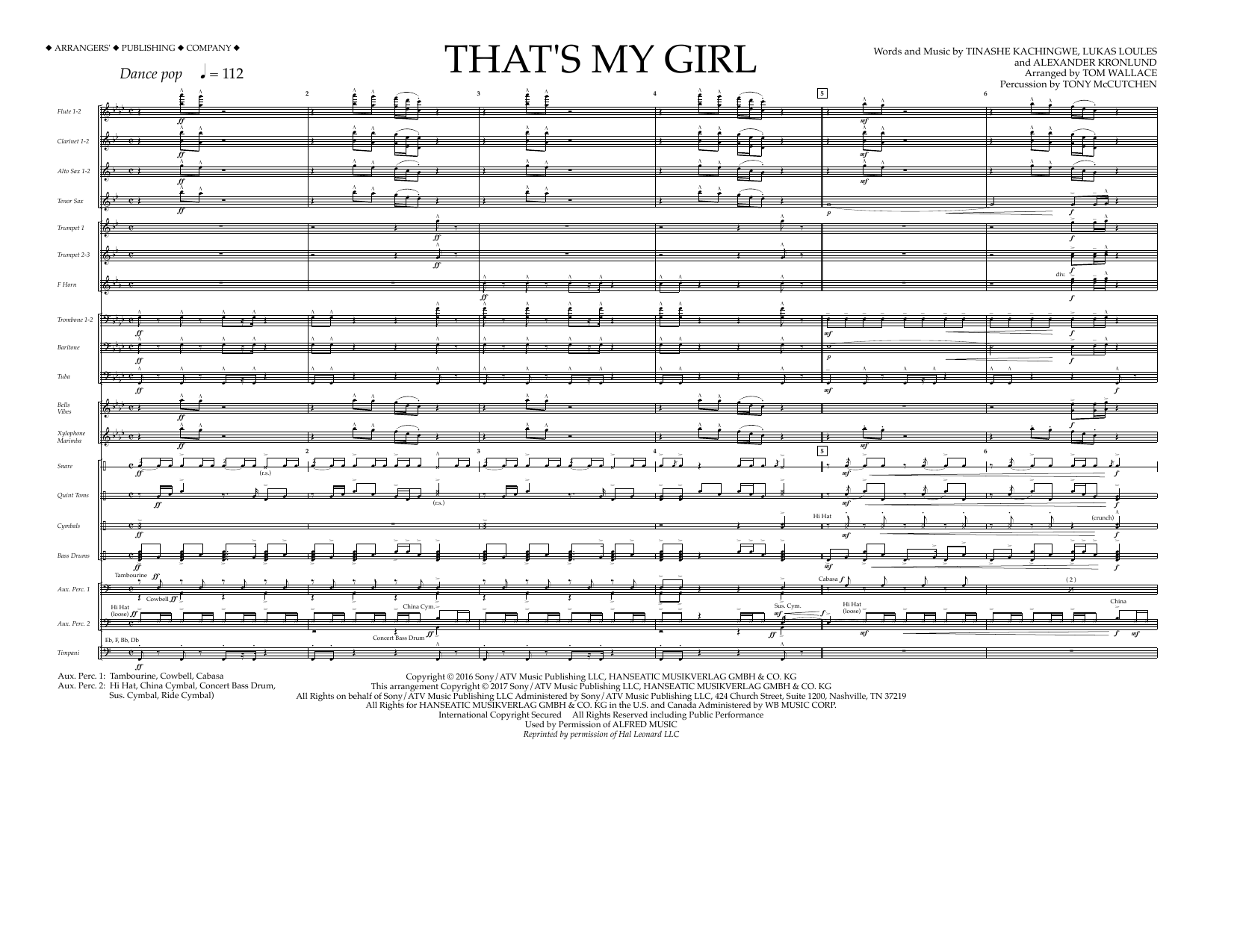 Learn to play Tom Wallace That's My Girl - Full Score sheet music for Marching Band in minutes. Price: 11.9700$ Tom Wallace That's My Girl - Full Score sheet music notes and chords arranged for Marching Band