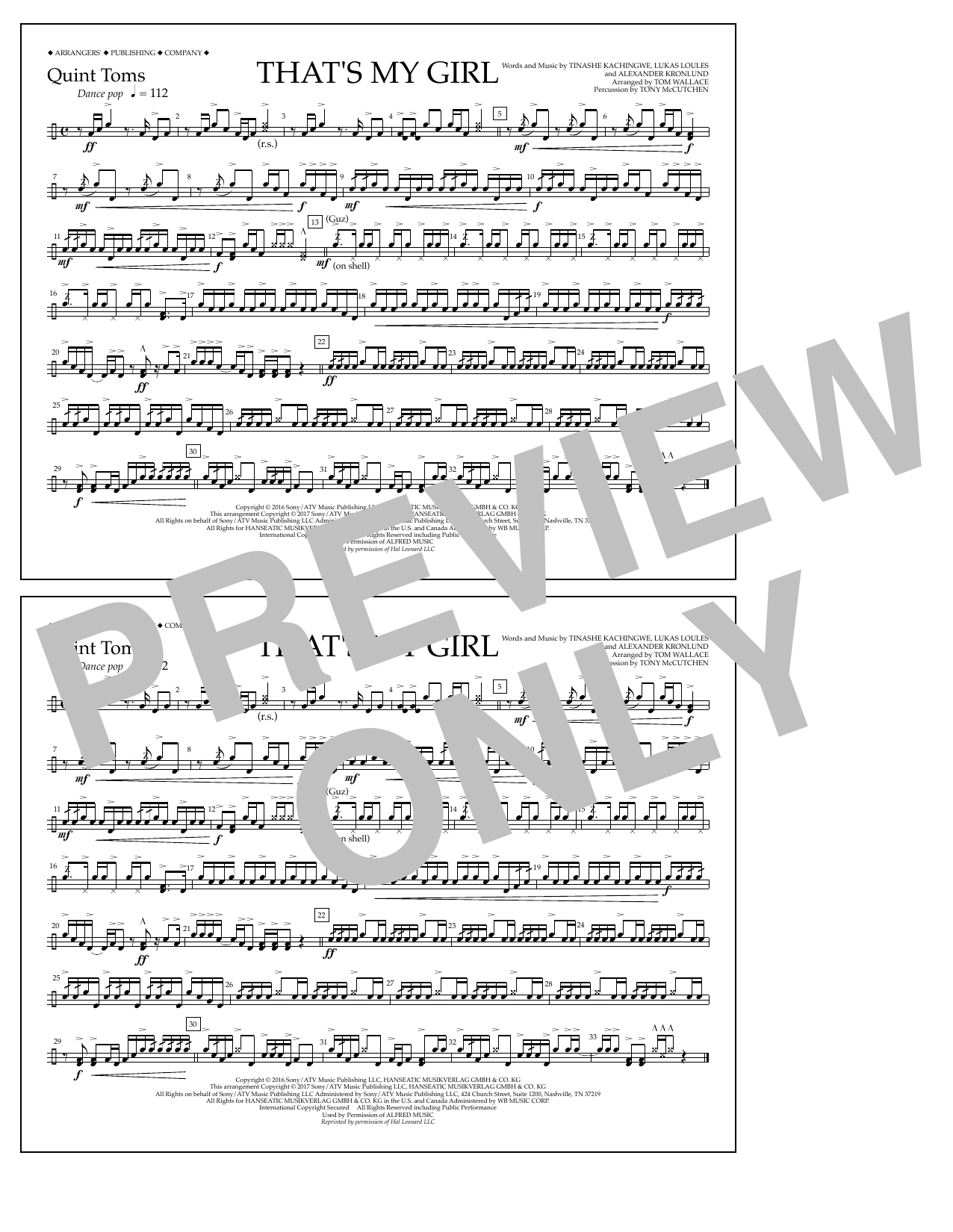 Learn to play Tom Wallace That's My Girl - Quint-Toms sheet music for Marching Band in minutes. Price: 7.8900$ Tom Wallace That's My Girl - Quint-Toms sheet music notes and chords arranged for Marching Band