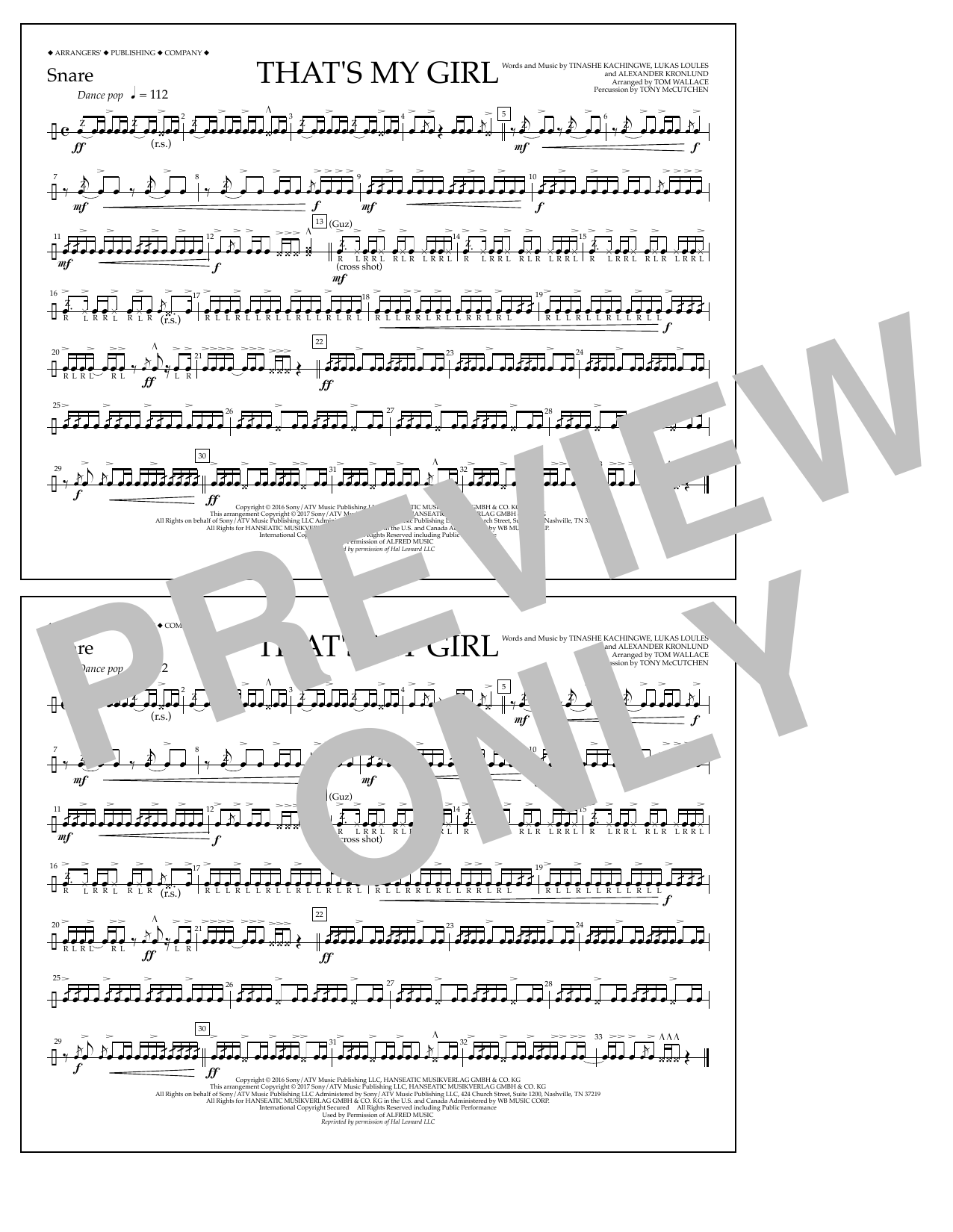 Learn to play Tom Wallace That's My Girl - Snare sheet music for Marching Band in minutes. Price: 7.8900$ Tom Wallace That's My Girl - Snare sheet music notes and chords arranged for Marching Band