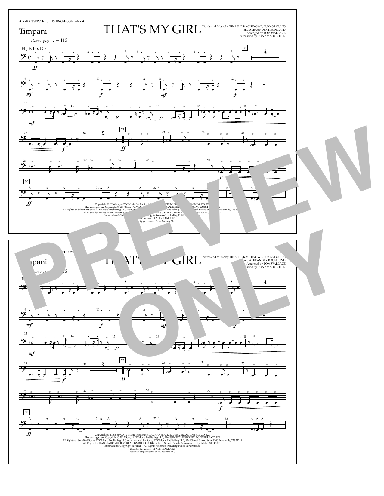 Learn to play Tom Wallace That's My Girl - Timpani sheet music for Marching Band in minutes. Price: 7.8900$ Tom Wallace That's My Girl - Timpani sheet music notes and chords arranged for Marching Band