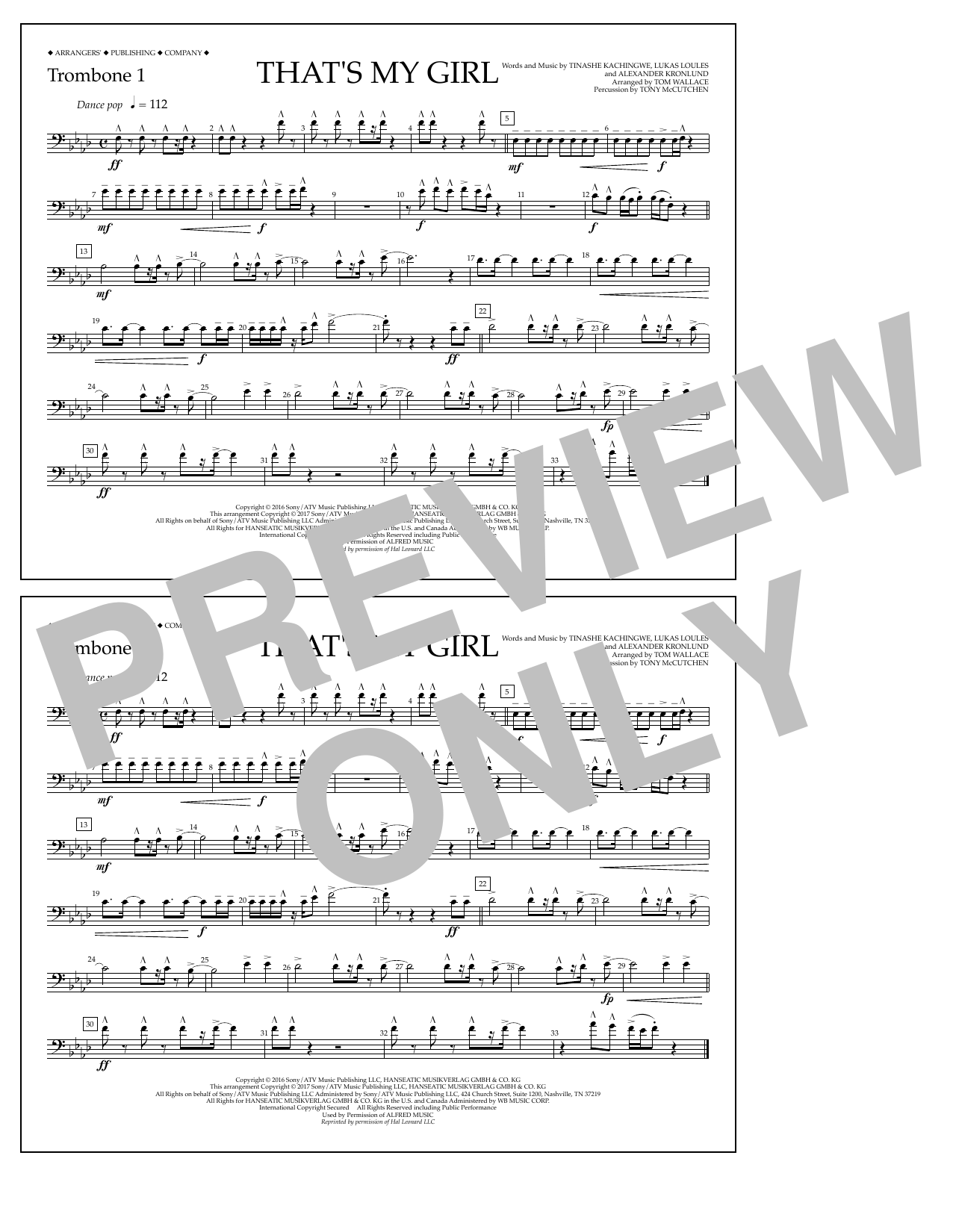 Learn to play Tom Wallace That's My Girl - Trombone 1 sheet music for Marching Band in minutes. Price: 7.8900$ Tom Wallace That's My Girl - Trombone 1 sheet music notes and chords arranged for Marching Band