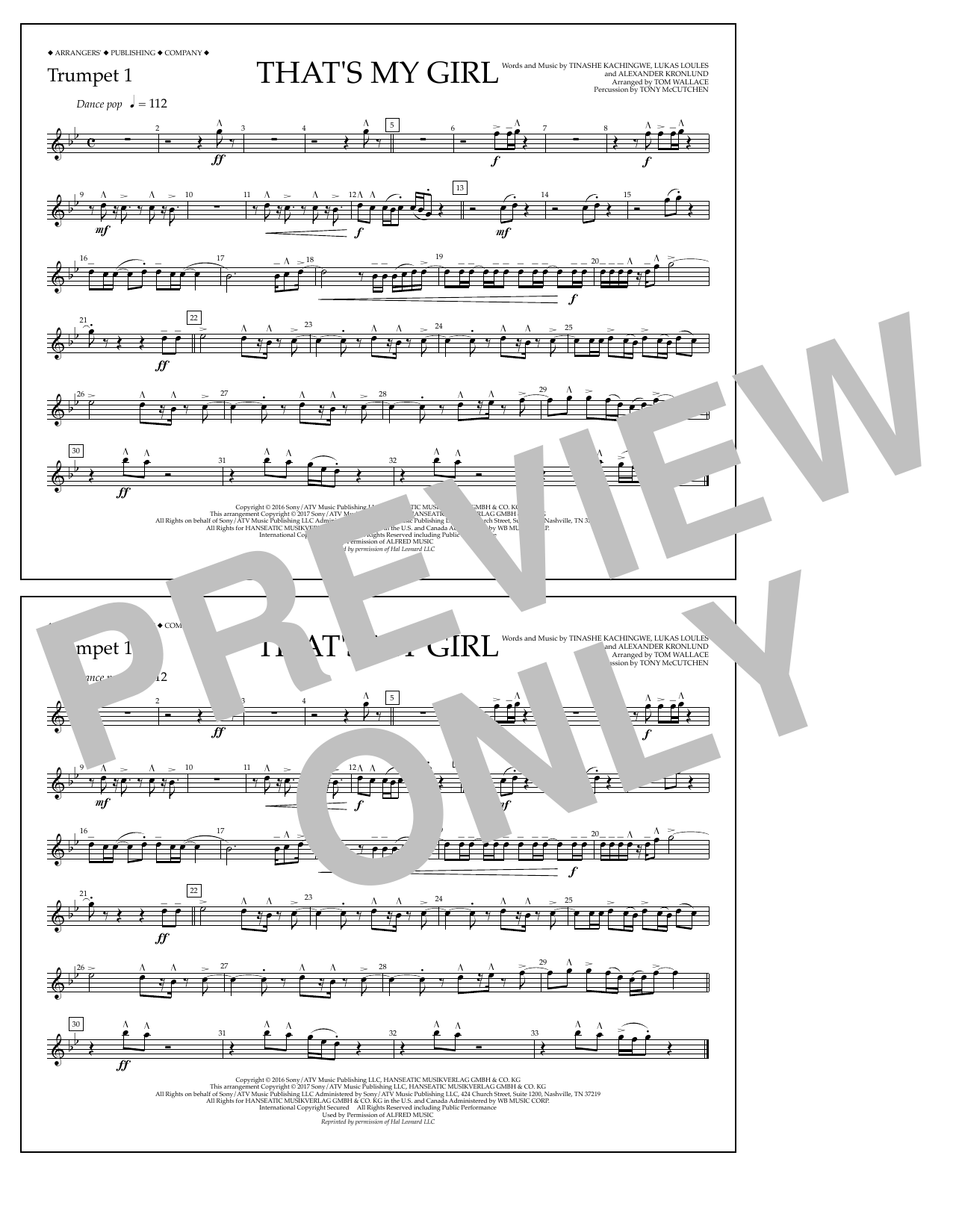 Learn to play Tom Wallace That's My Girl - Trumpet 1 sheet music for Marching Band in minutes. Price: 7.8900$ Tom Wallace That's My Girl - Trumpet 1 sheet music notes and chords arranged for Marching Band