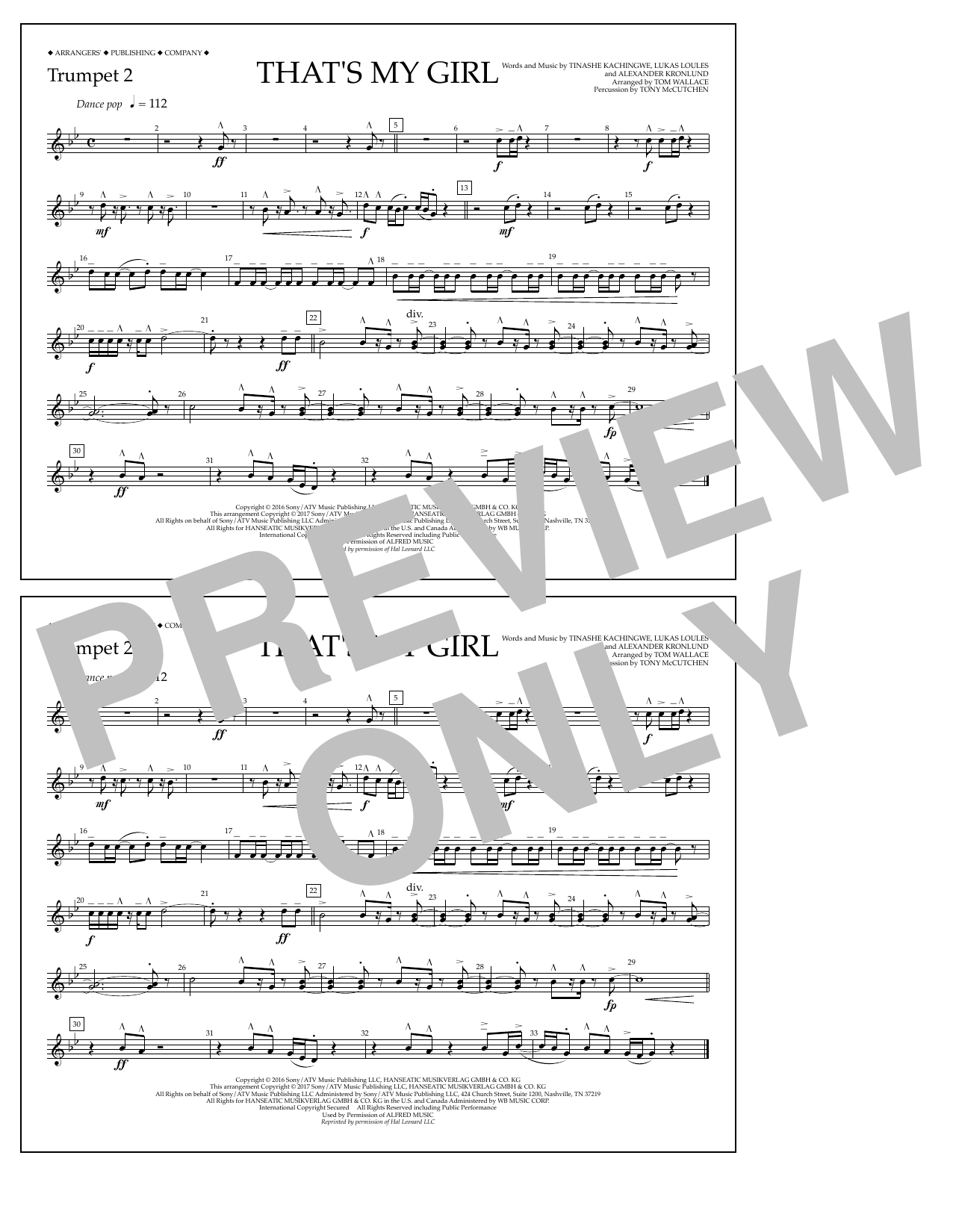 Learn to play Tom Wallace That's My Girl - Trumpet 2 sheet music for Marching Band in minutes. Price: 7.8900$ Tom Wallace That's My Girl - Trumpet 2 sheet music notes and chords arranged for Marching Band