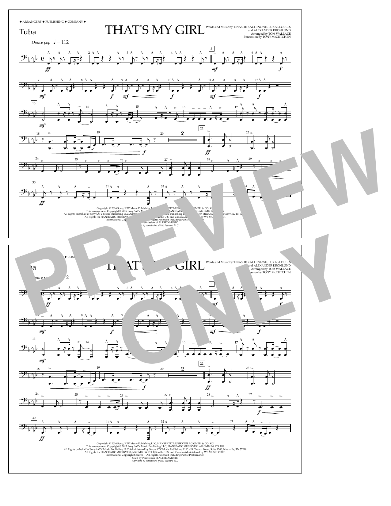 Learn to play Tom Wallace That's My Girl - Tuba sheet music for Marching Band in minutes. Price: 7.8900$ Tom Wallace That's My Girl - Tuba sheet music notes and chords arranged for Marching Band
