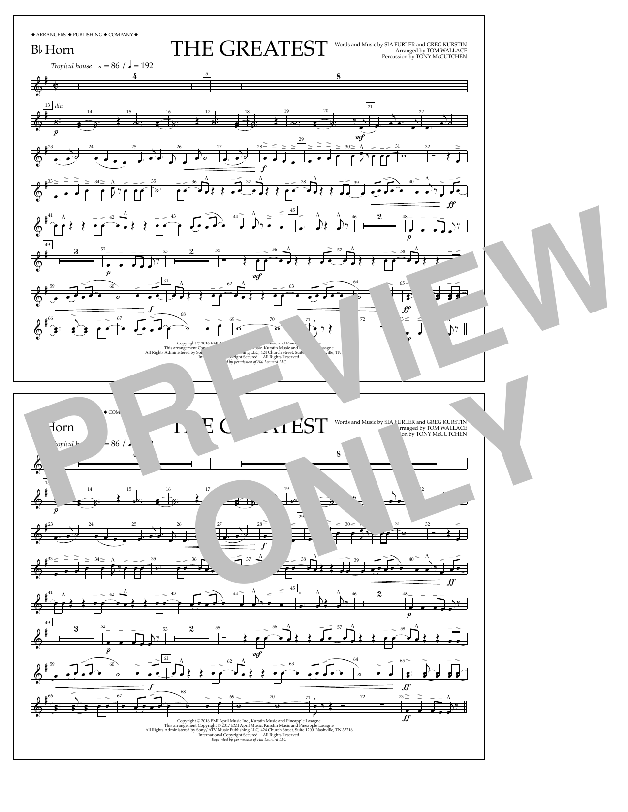 Learn to play Tom Wallace The Greatest - Bb Horn sheet music for Marching Band in minutes. Price: 7.8900$ Tom Wallace The Greatest - Bb Horn sheet music notes and chords arranged for Marching Band