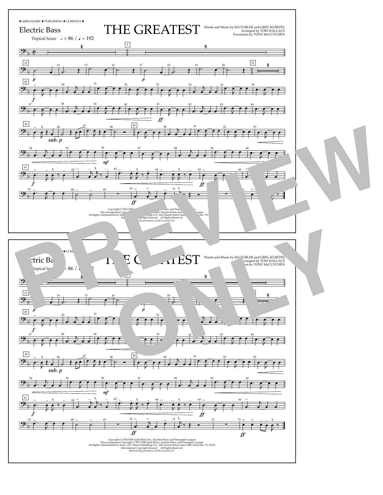 Learn to play Tom Wallace The Greatest - Electric Bass sheet music for Marching Band in minutes. Price: 7.8900$ Tom Wallace The Greatest - Electric Bass sheet music notes and chords arranged for Marching Band