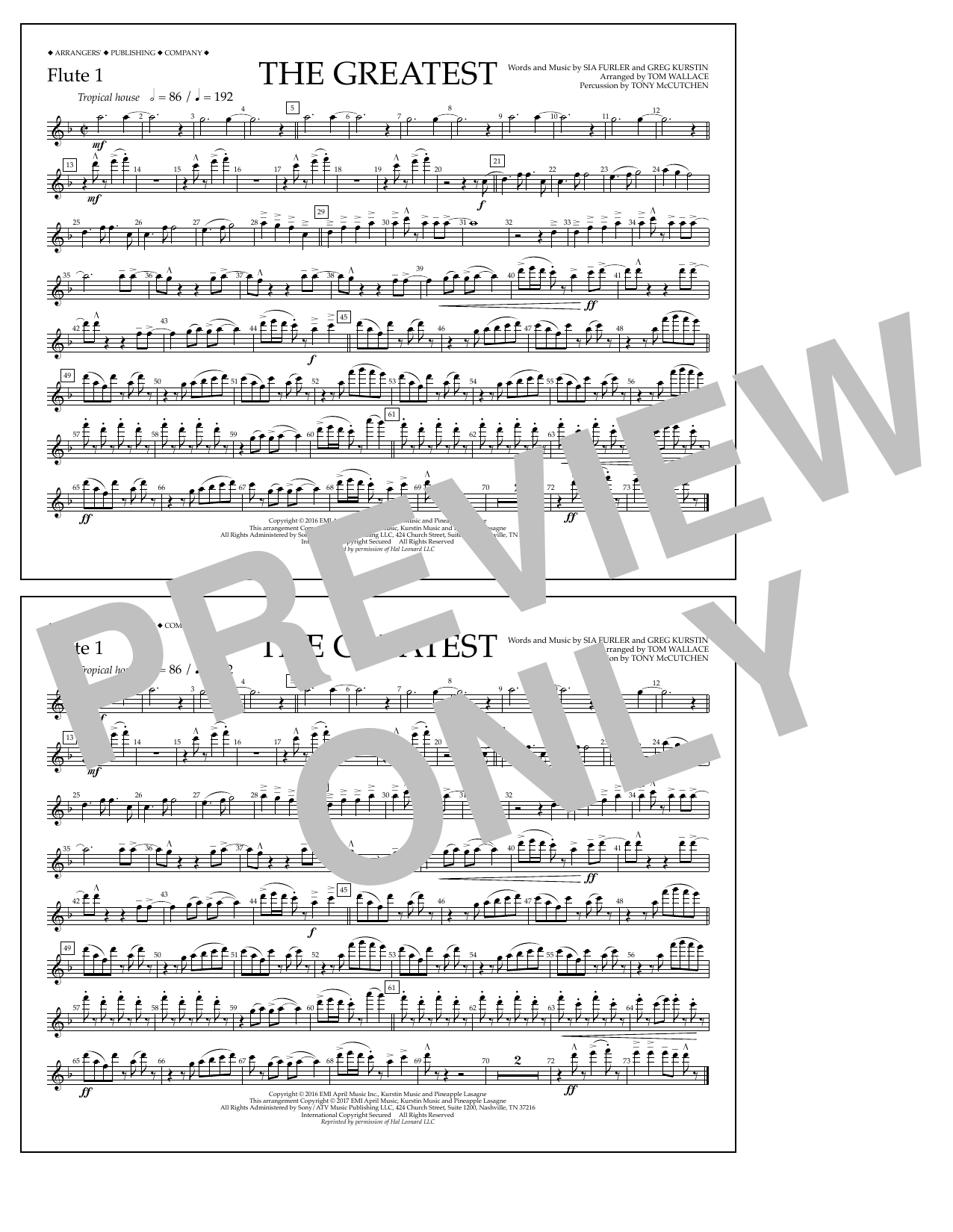 Learn to play Tom Wallace The Greatest - Flute 1 sheet music for Marching Band in minutes. Price: 7.8900$ Tom Wallace The Greatest - Flute 1 sheet music notes and chords arranged for Marching Band