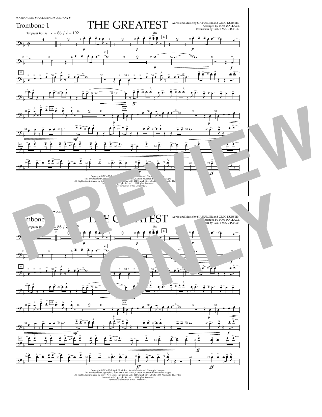Learn to play Tom Wallace The Greatest - Trombone 1 sheet music for Marching Band in minutes. Price: 7.8900$ Tom Wallace The Greatest - Trombone 1 sheet music notes and chords arranged for Marching Band