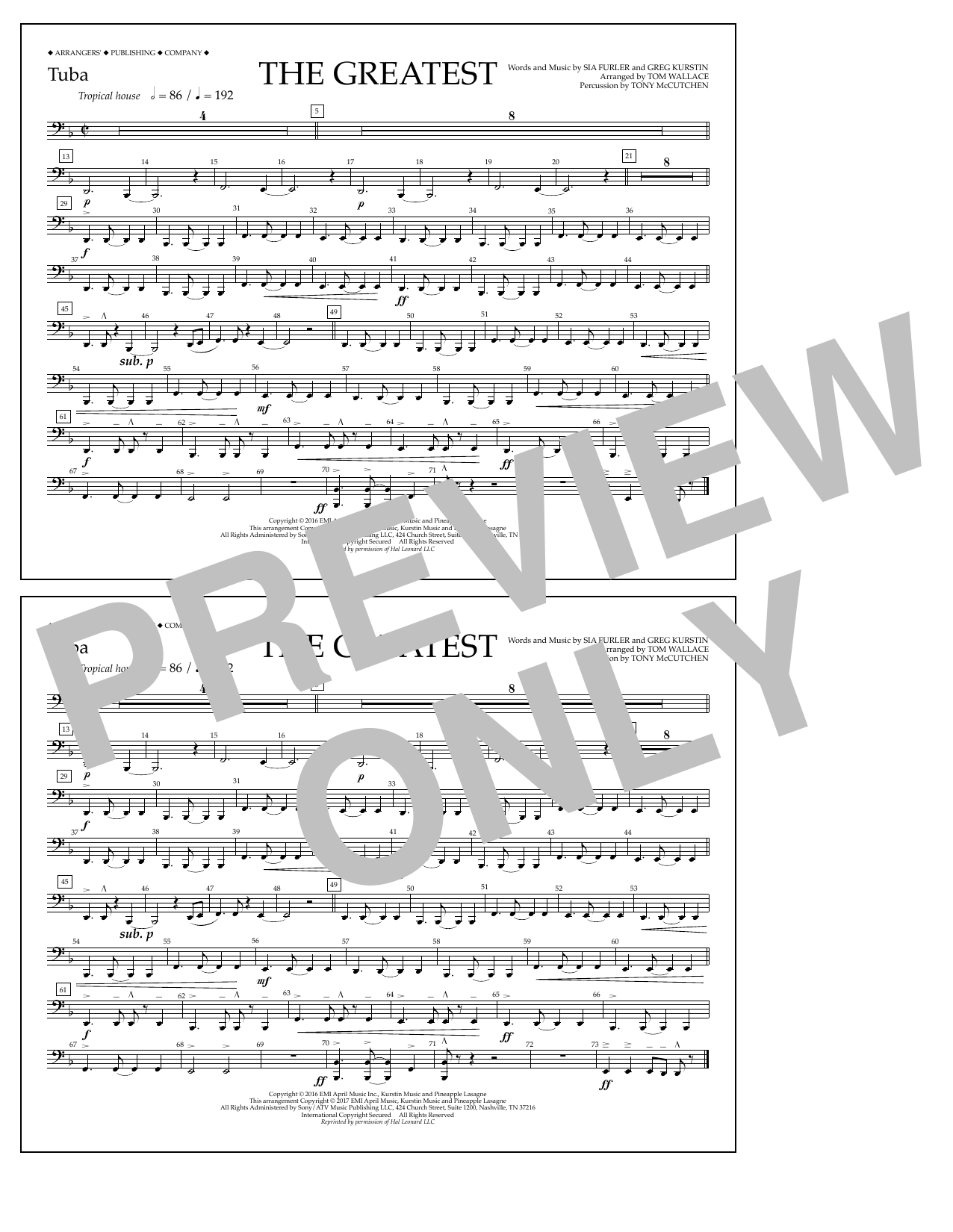 Learn to play Tom Wallace The Greatest - Tuba sheet music for Marching Band in minutes. Price: 7.8900$ Tom Wallace The Greatest - Tuba sheet music notes and chords arranged for Marching Band