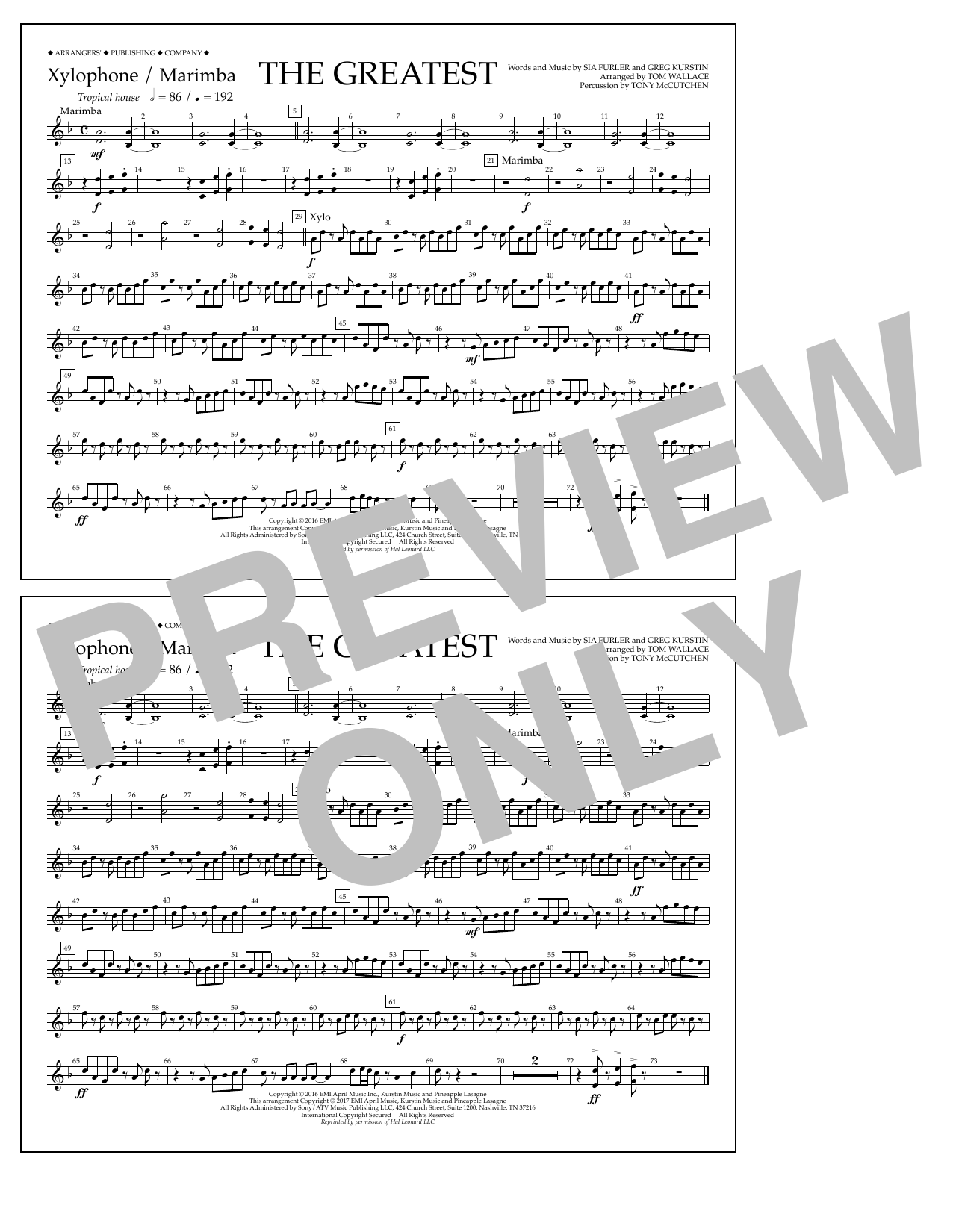 Learn to play Tom Wallace The Greatest - Xylophone/Marimba sheet music for Marching Band in minutes. Price: 7.8900$ Tom Wallace The Greatest - Xylophone/Marimba sheet music notes and chords arranged for Marching Band