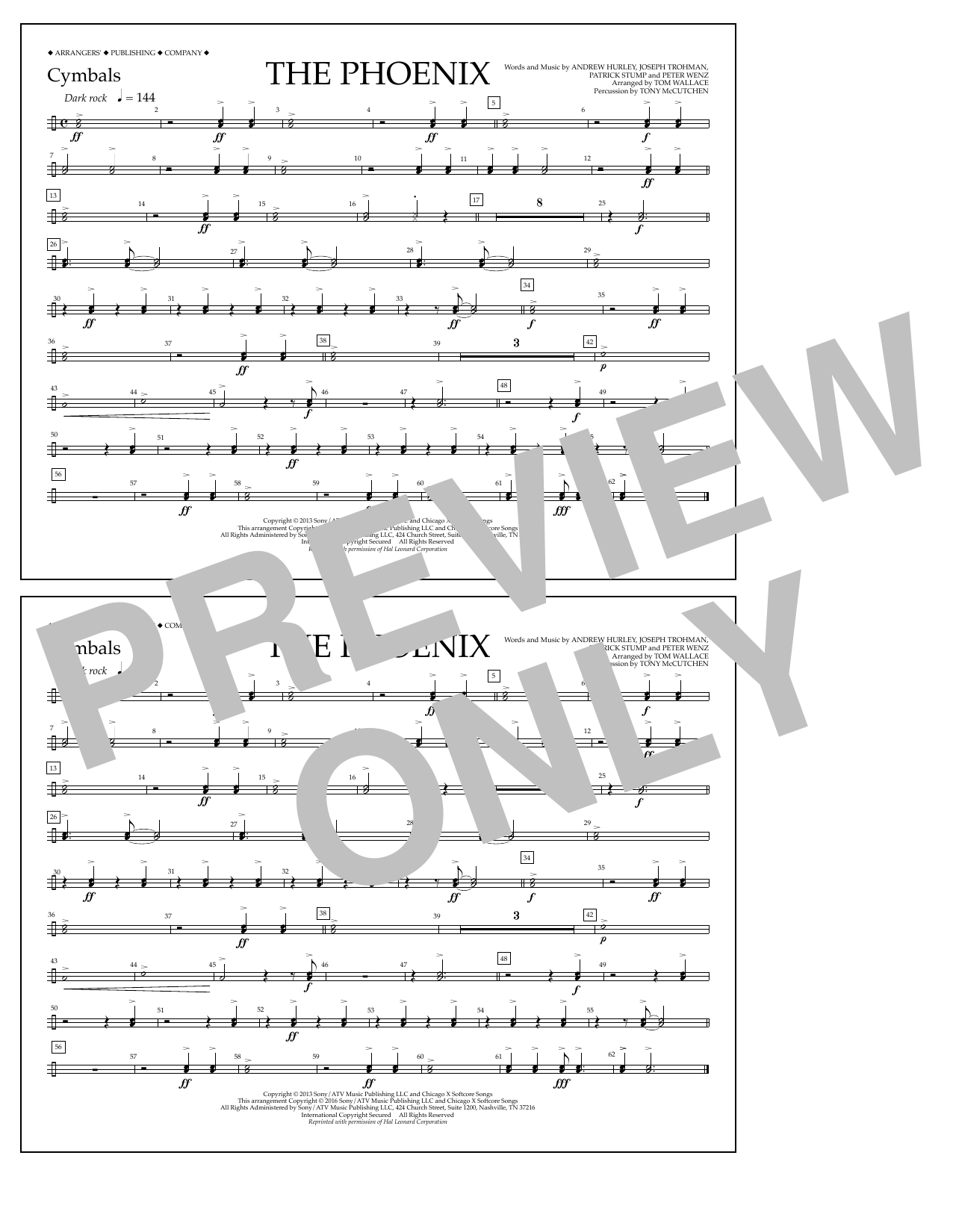 Learn to play Tom Wallace The Phoenix - Cymbals sheet music for Marching Band in minutes. Price: 7.8900$ Tom Wallace The Phoenix - Cymbals sheet music notes and chords arranged for Marching Band