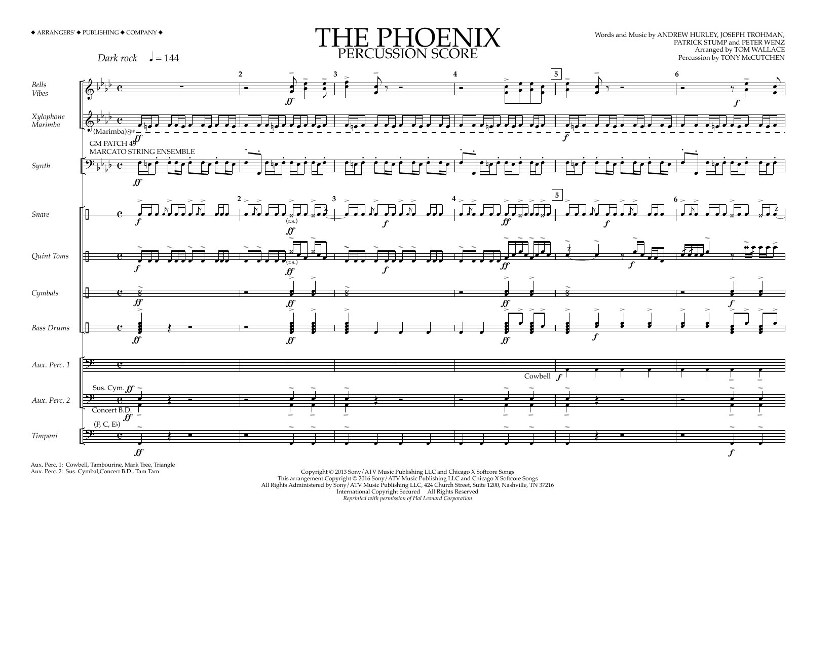 Tom Wallace The Phoenix - Percussion Score sheet music notes and chords arranged for Marching Band