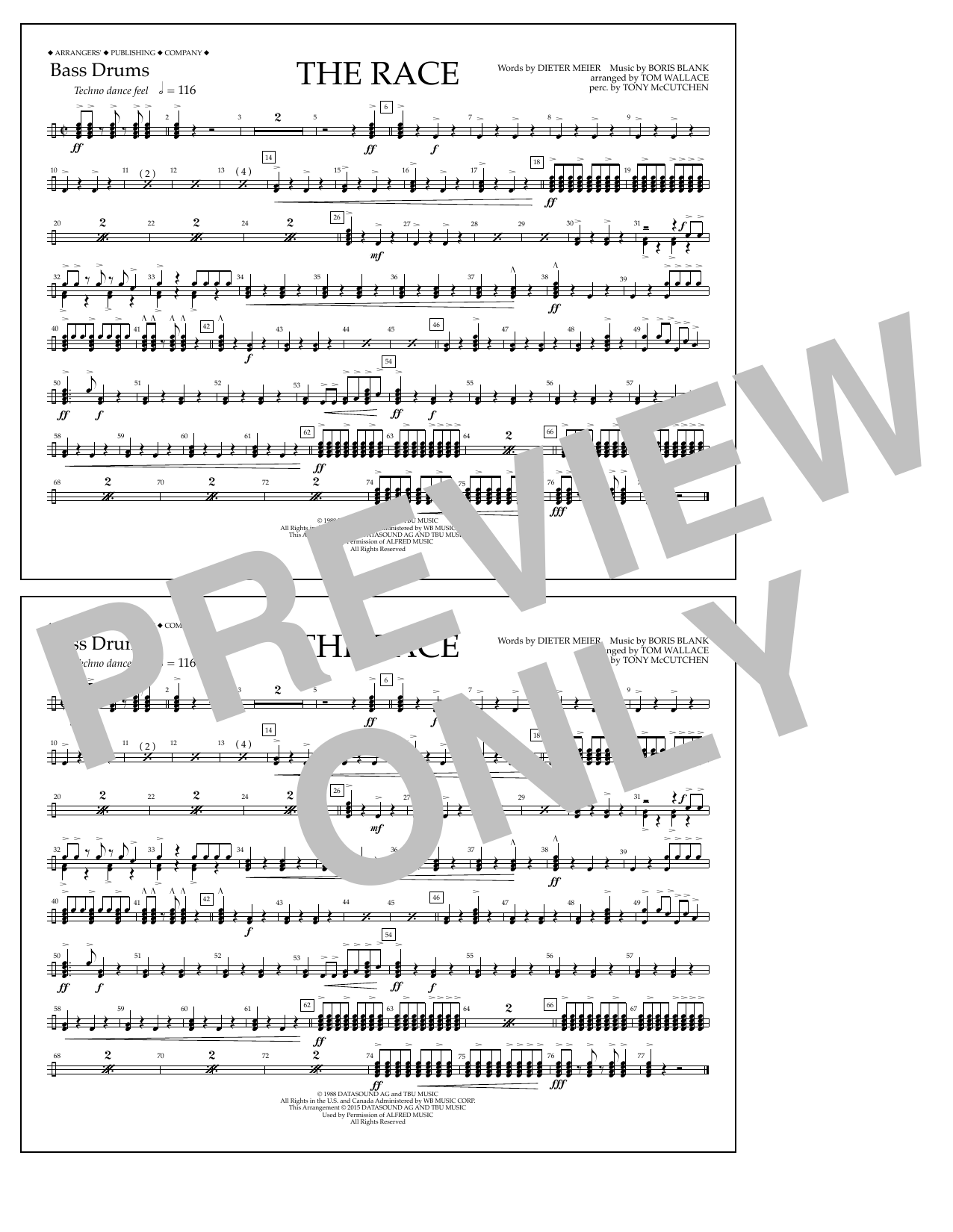 Learn to play Tom Wallace The Race - Bass Drums sheet music for Marching Band in minutes. Price: 7.8900$ Tom Wallace The Race - Bass Drums sheet music notes and chords arranged for Marching Band