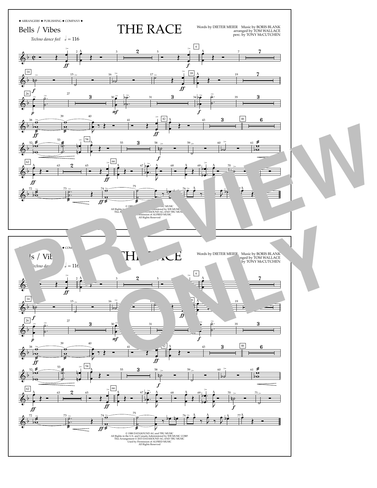 Learn to play Tom Wallace The Race - Bells/Vibes sheet music for Marching Band in minutes. Price: 7.8900$ Tom Wallace The Race - Bells/Vibes sheet music notes and chords arranged for Marching Band