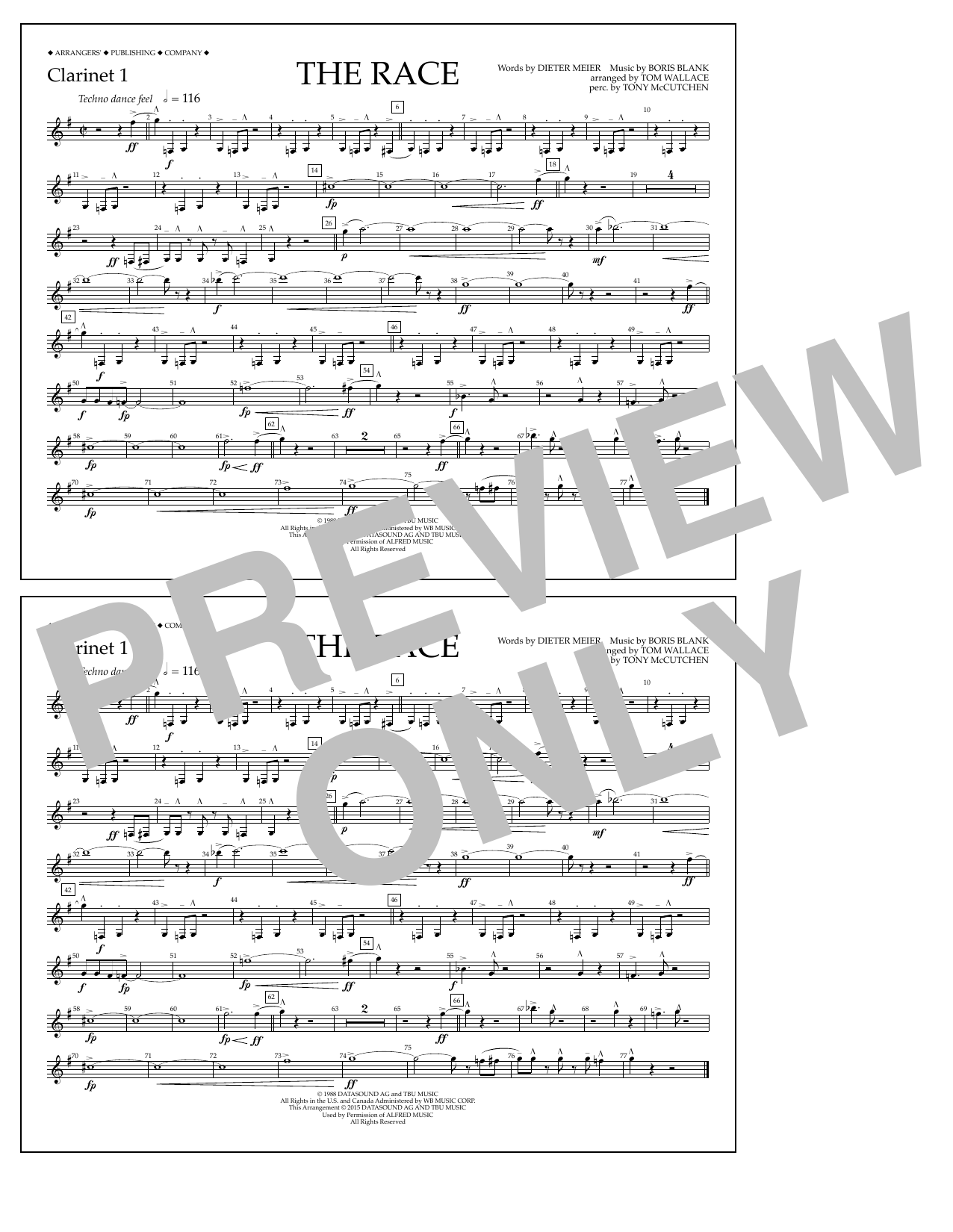 Learn to play Tom Wallace The Race - Clarinet 1 sheet music for Marching Band in minutes. Price: 7.8900$ Tom Wallace The Race - Clarinet 1 sheet music notes and chords arranged for Marching Band