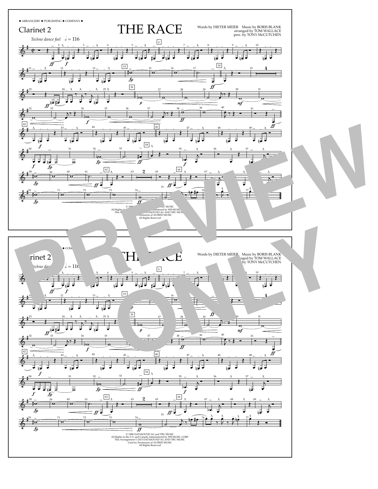 Learn to play Tom Wallace The Race - Clarinet 2 sheet music for Marching Band in minutes. Price: 7.8900$ Tom Wallace The Race - Clarinet 2 sheet music notes and chords arranged for Marching Band