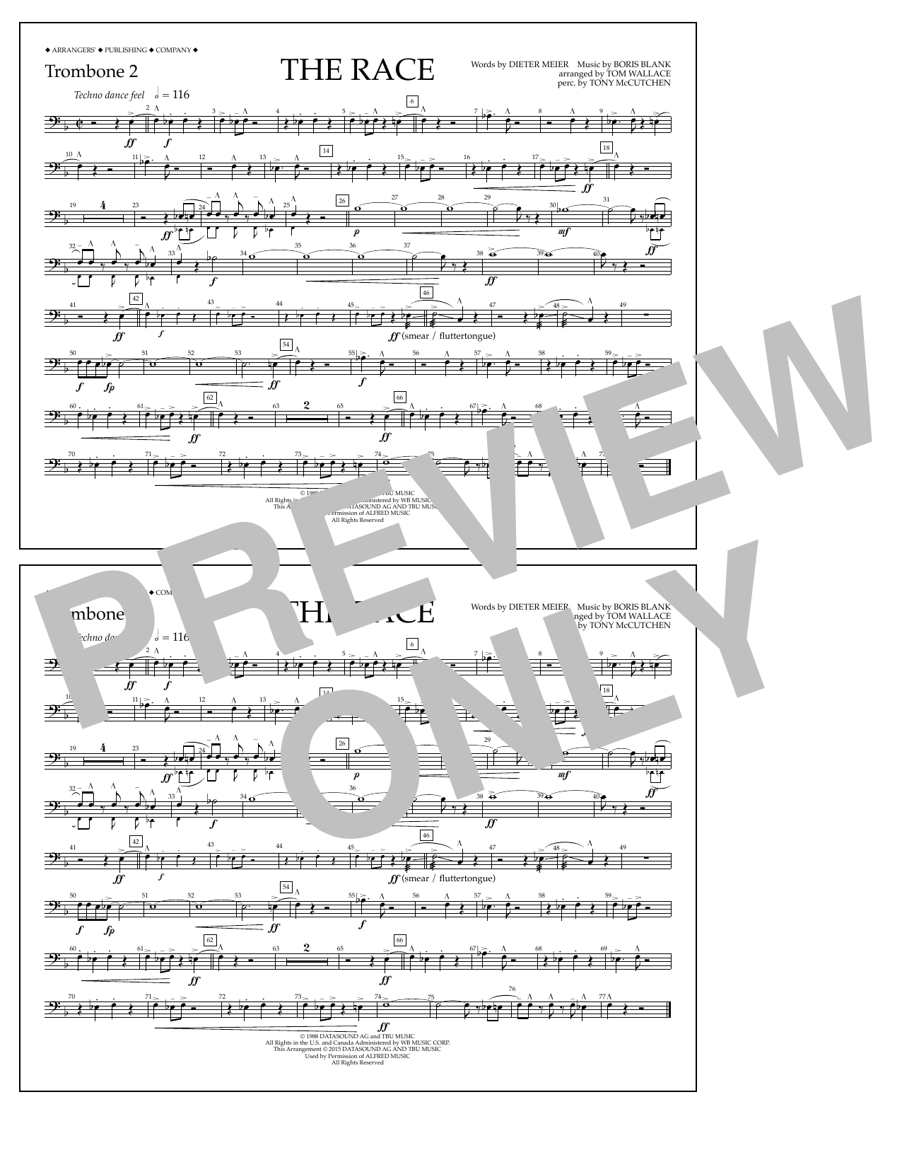 Learn to play Tom Wallace The Race - Trombone 2 sheet music for Marching Band in minutes. Price: 7.8900$ Tom Wallace The Race - Trombone 2 sheet music notes and chords arranged for Marching Band