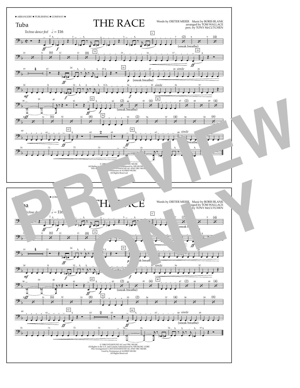Learn to play Tom Wallace The Race - Tuba sheet music for Marching Band in minutes. Price: 7.8900$ Tom Wallace The Race - Tuba sheet music notes and chords arranged for Marching Band