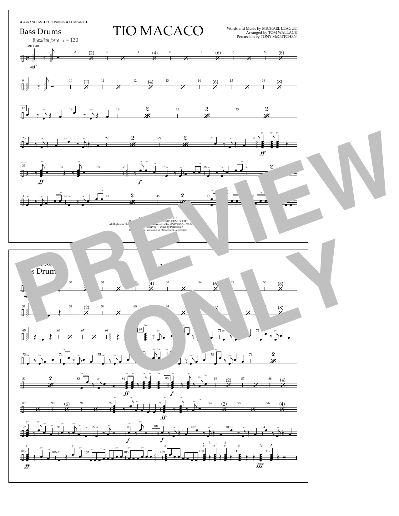 Learn to play Tom Wallace Tio Macaco - Bass Drums sheet music for Marching Band in minutes. Price: 7.8900$ Tom Wallace Tio Macaco - Bass Drums sheet music notes and chords arranged for Marching Band