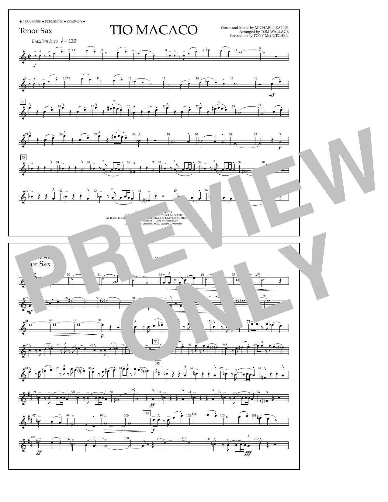 Learn to play Tom Wallace Tio Macaco - Tenor Sax sheet music for Marching Band in minutes. Price: 7.8900$ Tom Wallace Tio Macaco - Tenor Sax sheet music notes and chords arranged for Marching Band