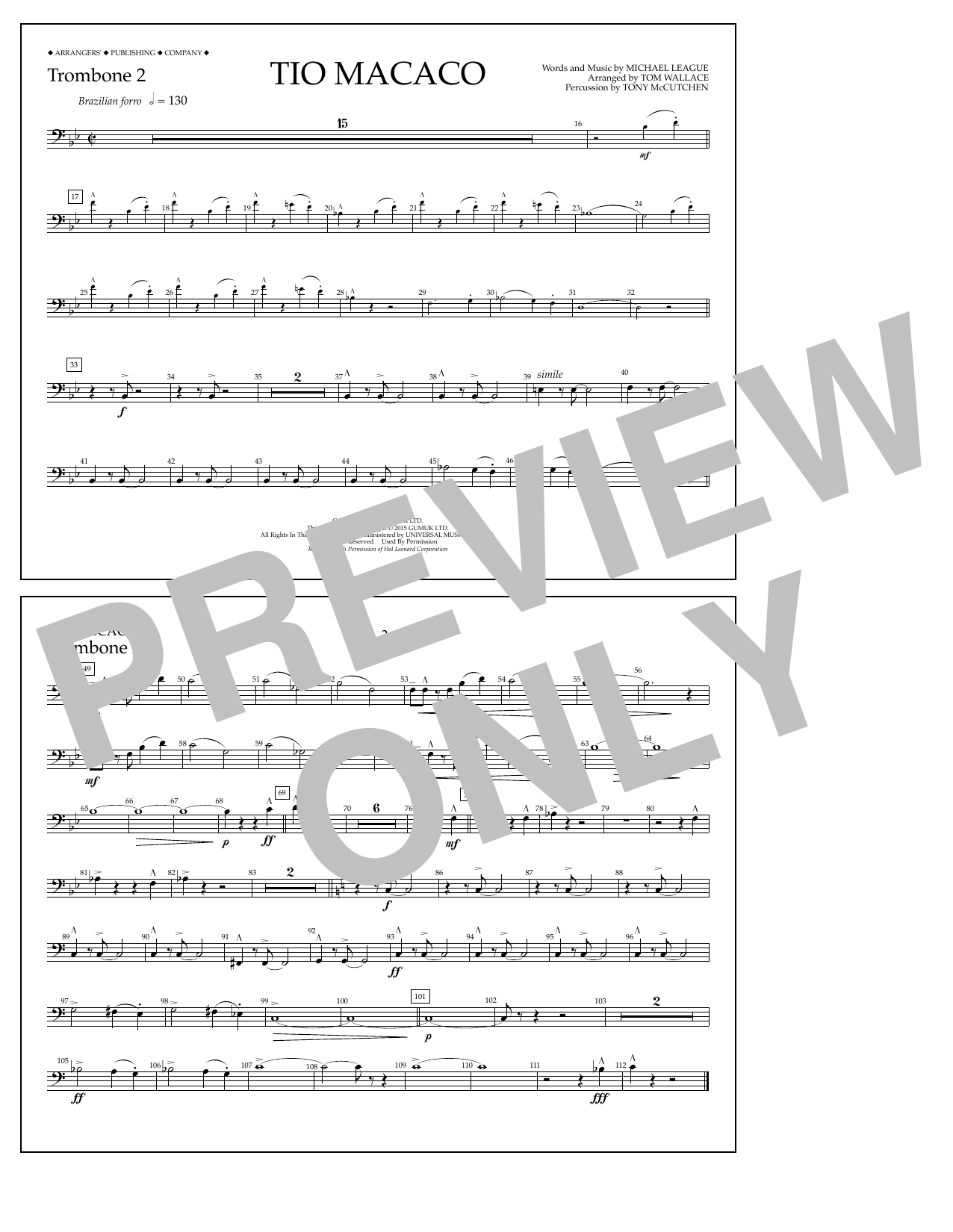 Learn to play Tom Wallace Tio Macaco - Trombone 2 sheet music for Marching Band in minutes. Price: 7.8900$ Tom Wallace Tio Macaco - Trombone 2 sheet music notes and chords arranged for Marching Band