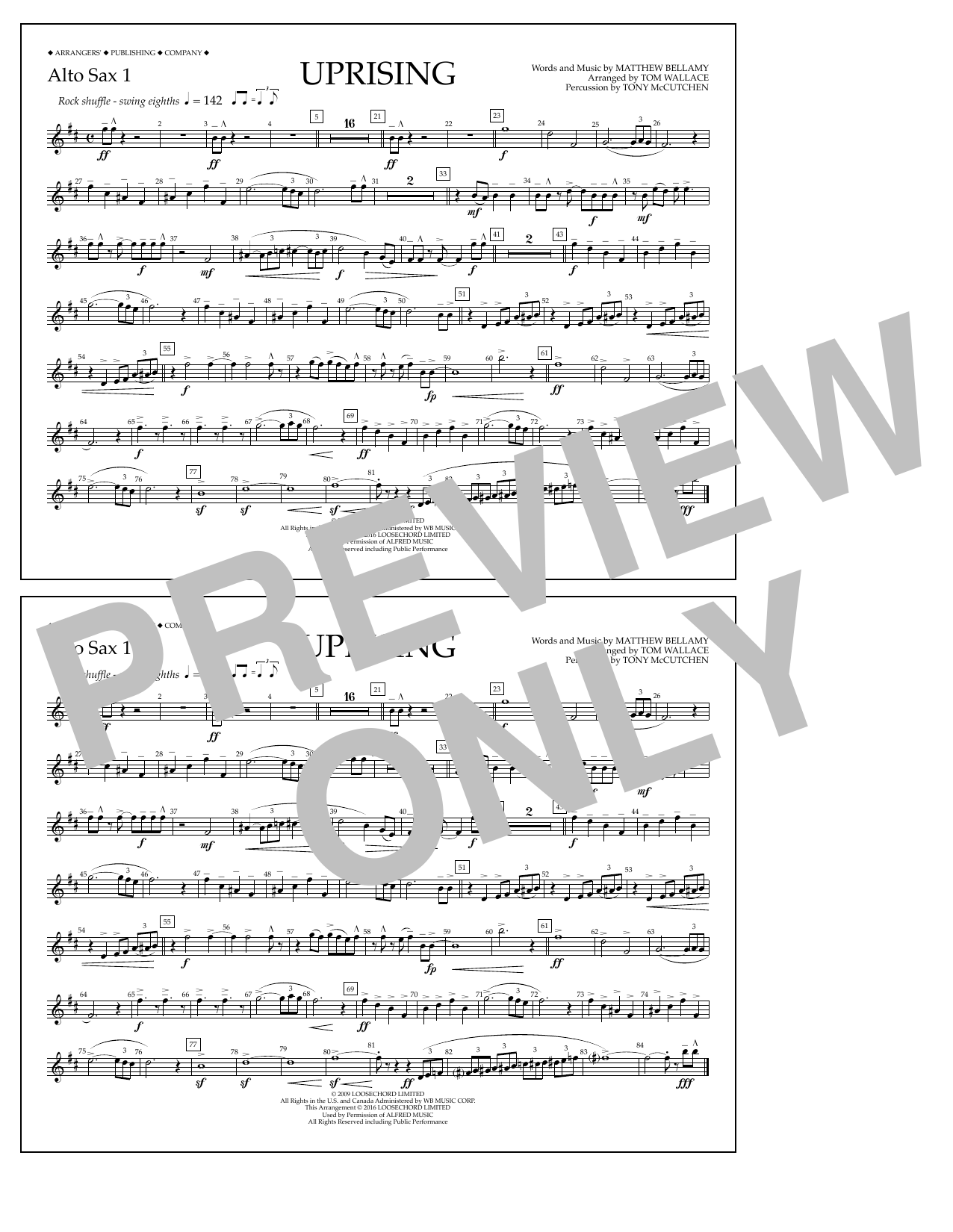 Learn to play Tom Wallace Uprising - Alto Sax 1 sheet music for Marching Band in minutes. Price: 7.8900$ Tom Wallace Uprising - Alto Sax 1 sheet music notes and chords arranged for Marching Band