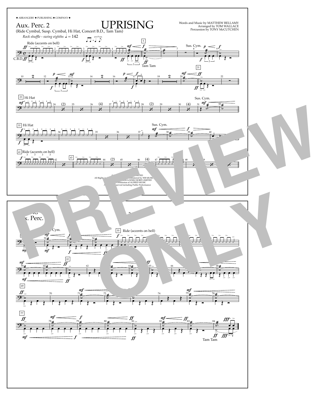 Learn to play Tom Wallace Uprising - Aux. Perc. 2 sheet music for Marching Band in minutes. Price: 7.8900$ Tom Wallace Uprising - Aux. Perc. 2 sheet music notes and chords arranged for Marching Band