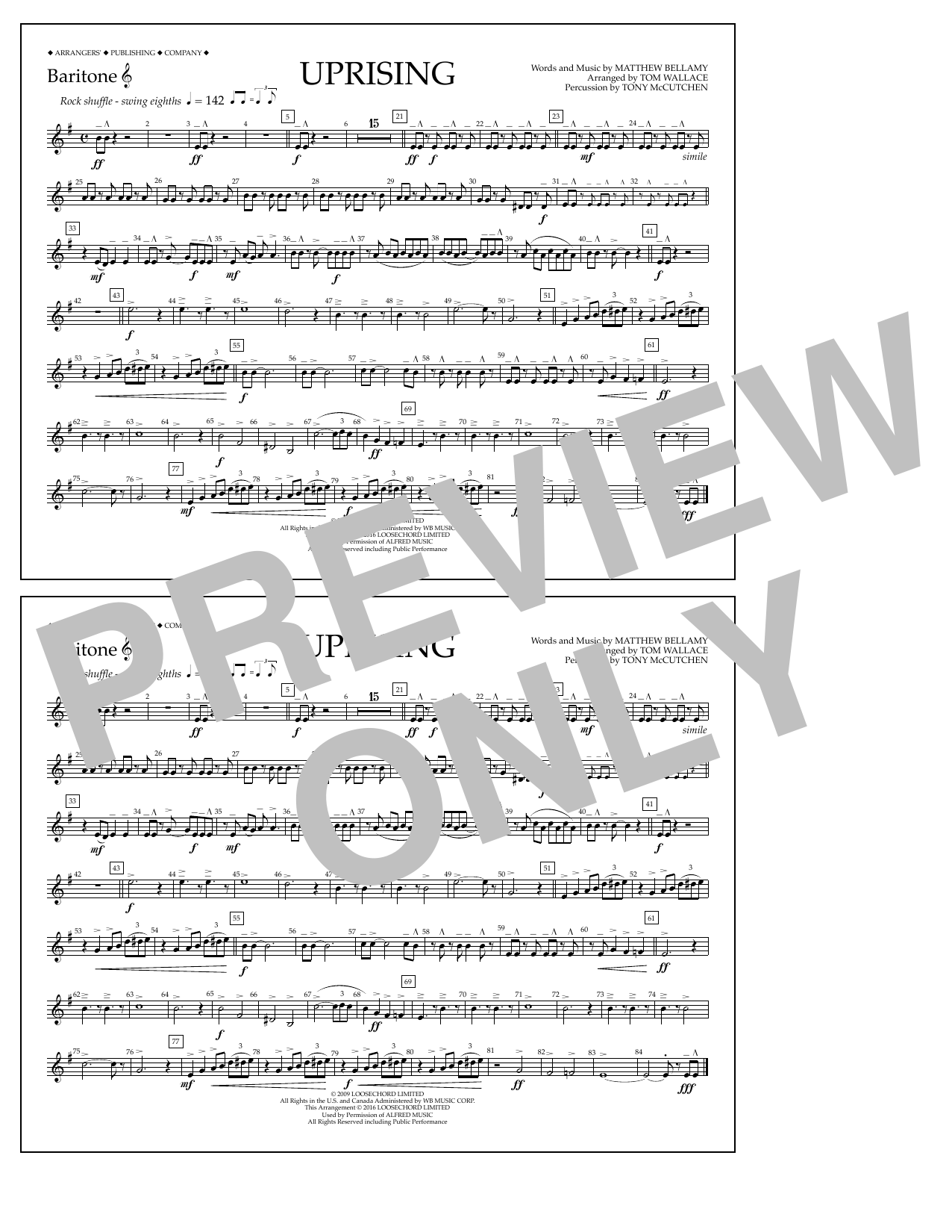 Learn to play Tom Wallace Uprising - Baritone T.C. sheet music for Marching Band in minutes. Price: 7.8900$ Tom Wallace Uprising - Baritone T.C. sheet music notes and chords arranged for Marching Band