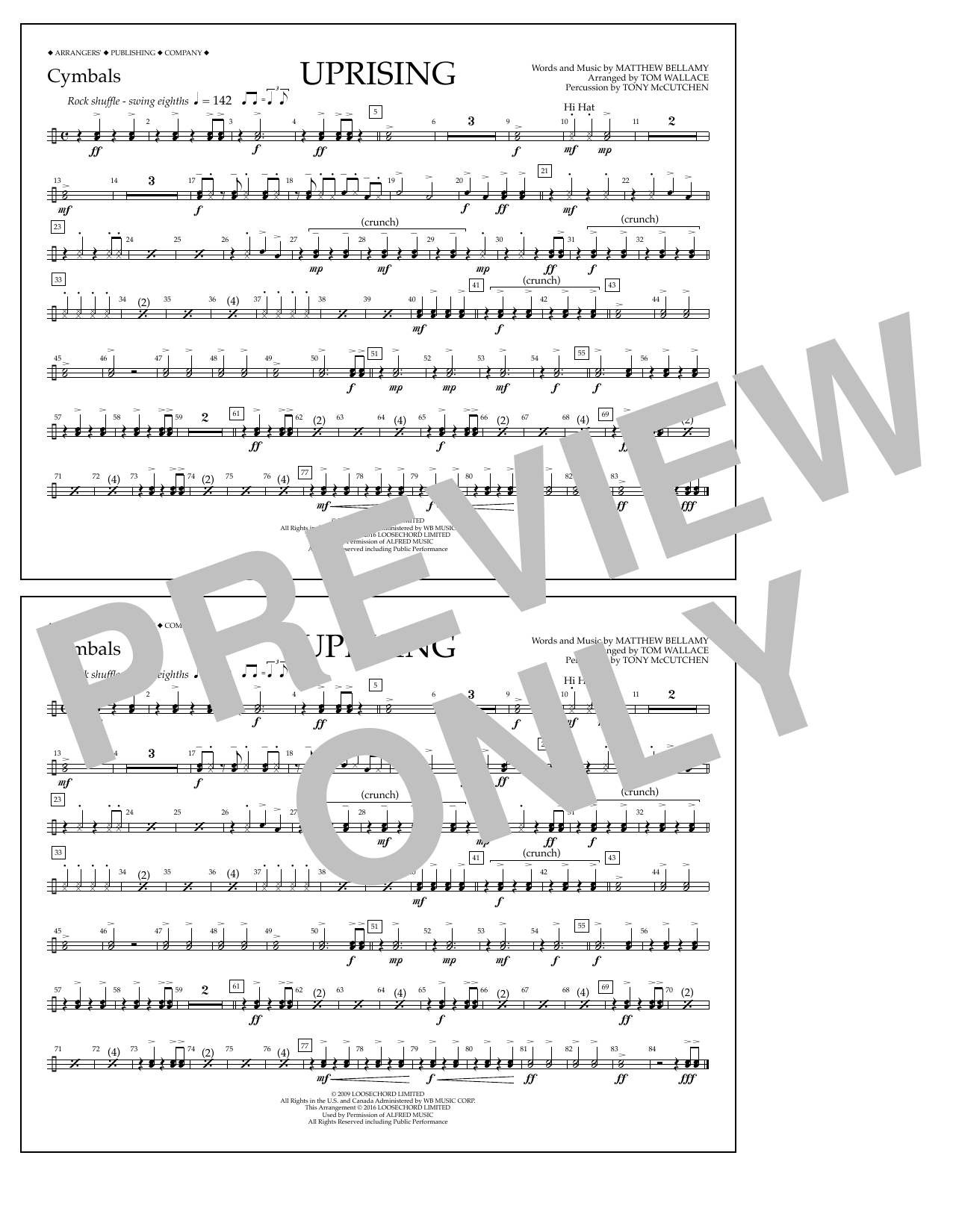 Tom Wallace Uprising - Cymbals sheet music notes and chords. Download Printable PDF.