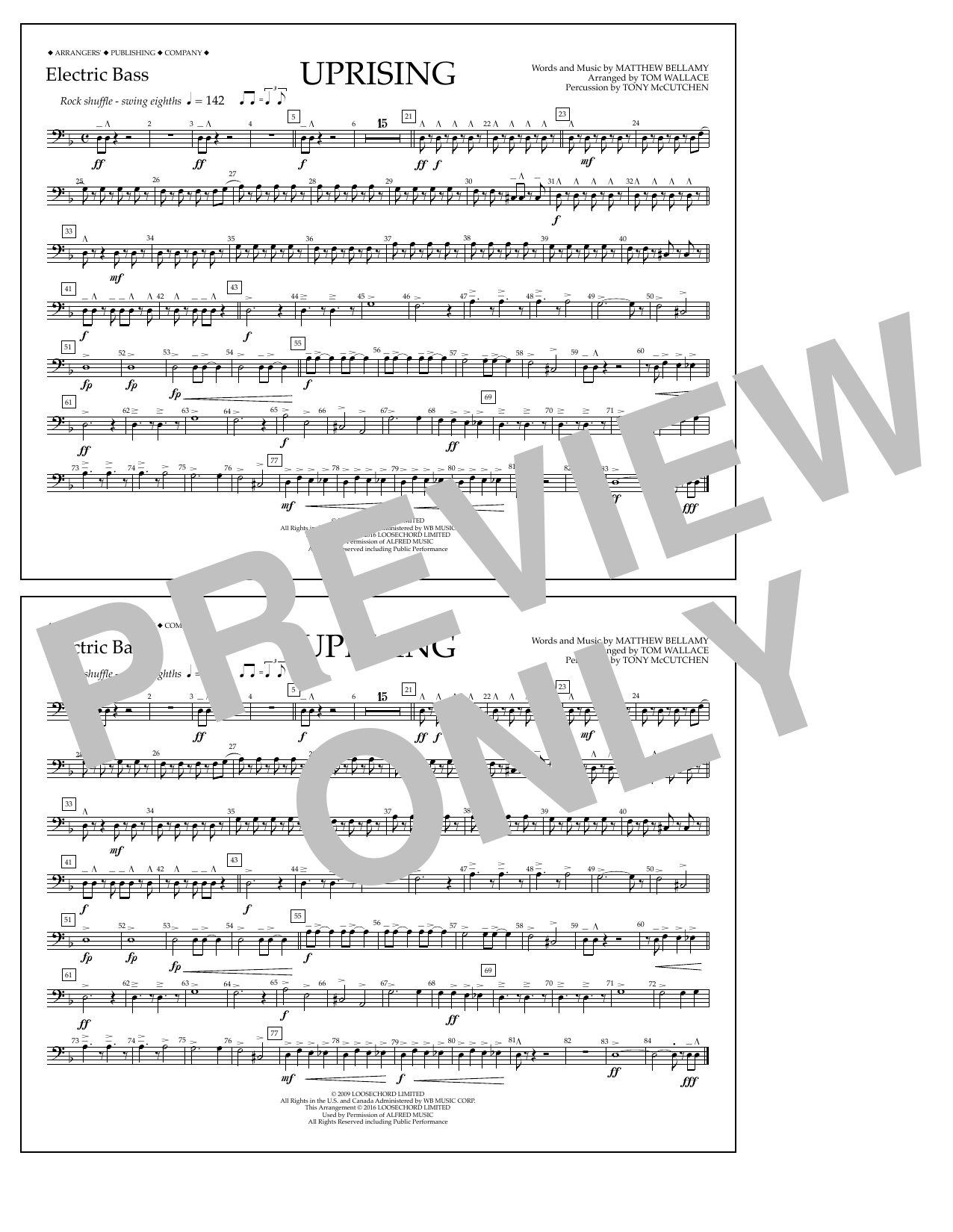 Learn to play Tom Wallace Uprising - Electric Bass sheet music for Marching Band in minutes. Price: 7.8900$ Tom Wallace Uprising - Electric Bass sheet music notes and chords arranged for Marching Band
