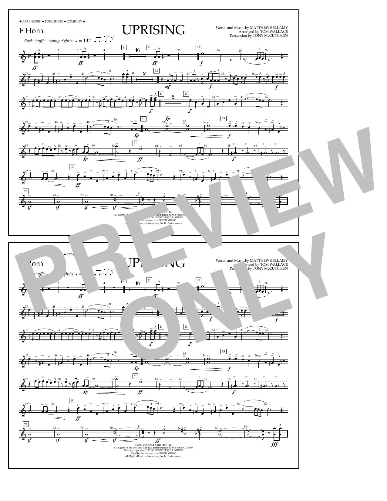 Learn to play Tom Wallace Uprising - F Horn sheet music for Marching Band in minutes. Price: 7.8900$ Tom Wallace Uprising - F Horn sheet music notes and chords arranged for Marching Band