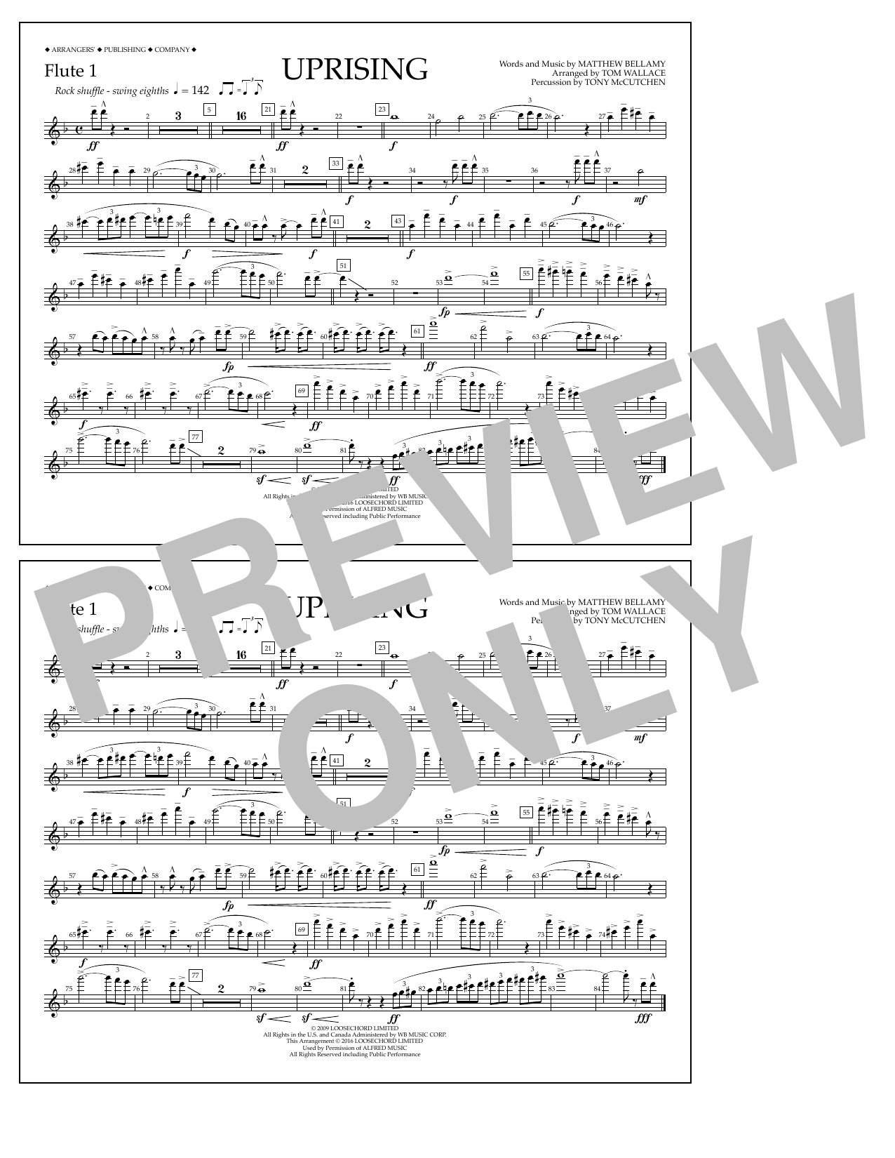 Learn to play Tom Wallace Uprising - Flute 1 sheet music for Marching Band in minutes. Price: 7.8900$ Tom Wallace Uprising - Flute 1 sheet music notes and chords arranged for Marching Band