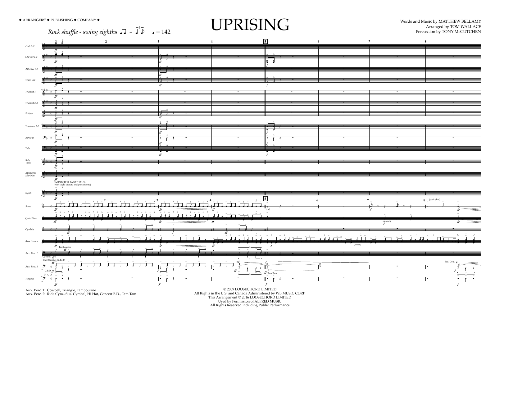 Learn to play Tom Wallace Uprising - Full Score sheet music for Marching Band in minutes. Price: 13.9700$ Tom Wallace Uprising - Full Score sheet music notes and chords arranged for Marching Band