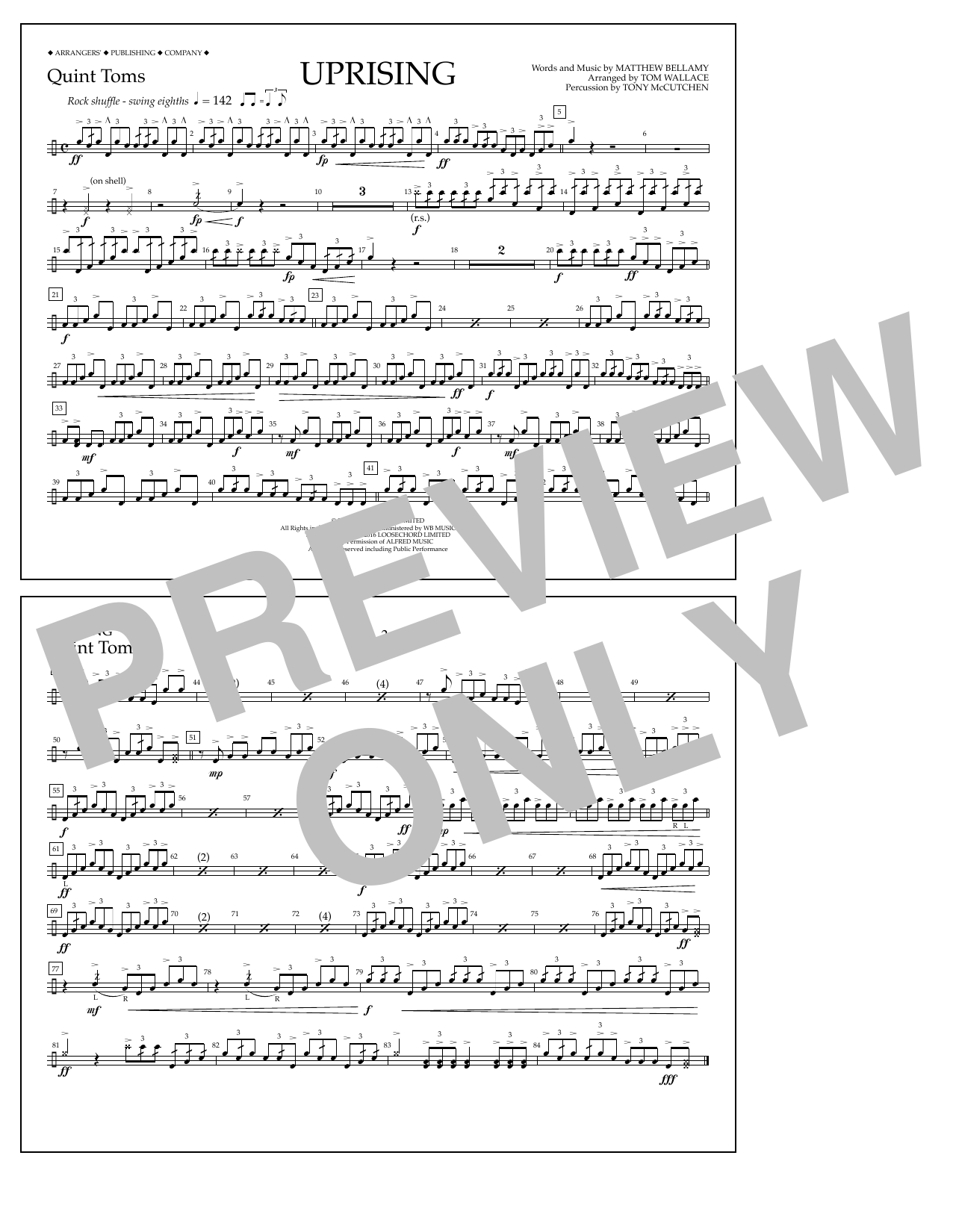 Tom Wallace Uprising - Quint-Toms sheet music notes and chords. Download Printable PDF.