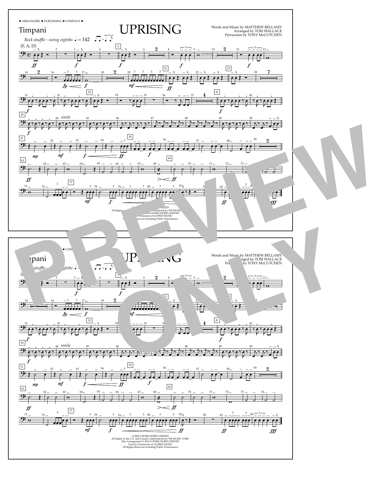 Tom Wallace Uprising - Timpani sheet music notes and chords. Download Printable PDF.