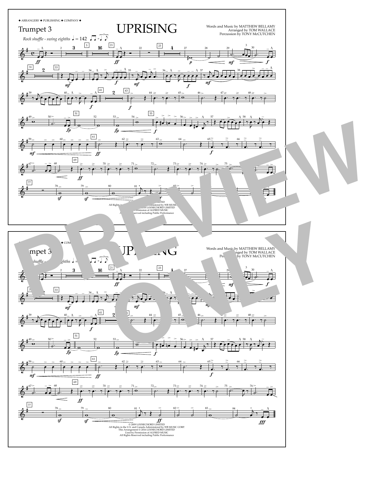 Learn to play Tom Wallace Uprising - Trumpet 3 sheet music for Marching Band in minutes. Price: 7.8900$ Tom Wallace Uprising - Trumpet 3 sheet music notes and chords arranged for Marching Band