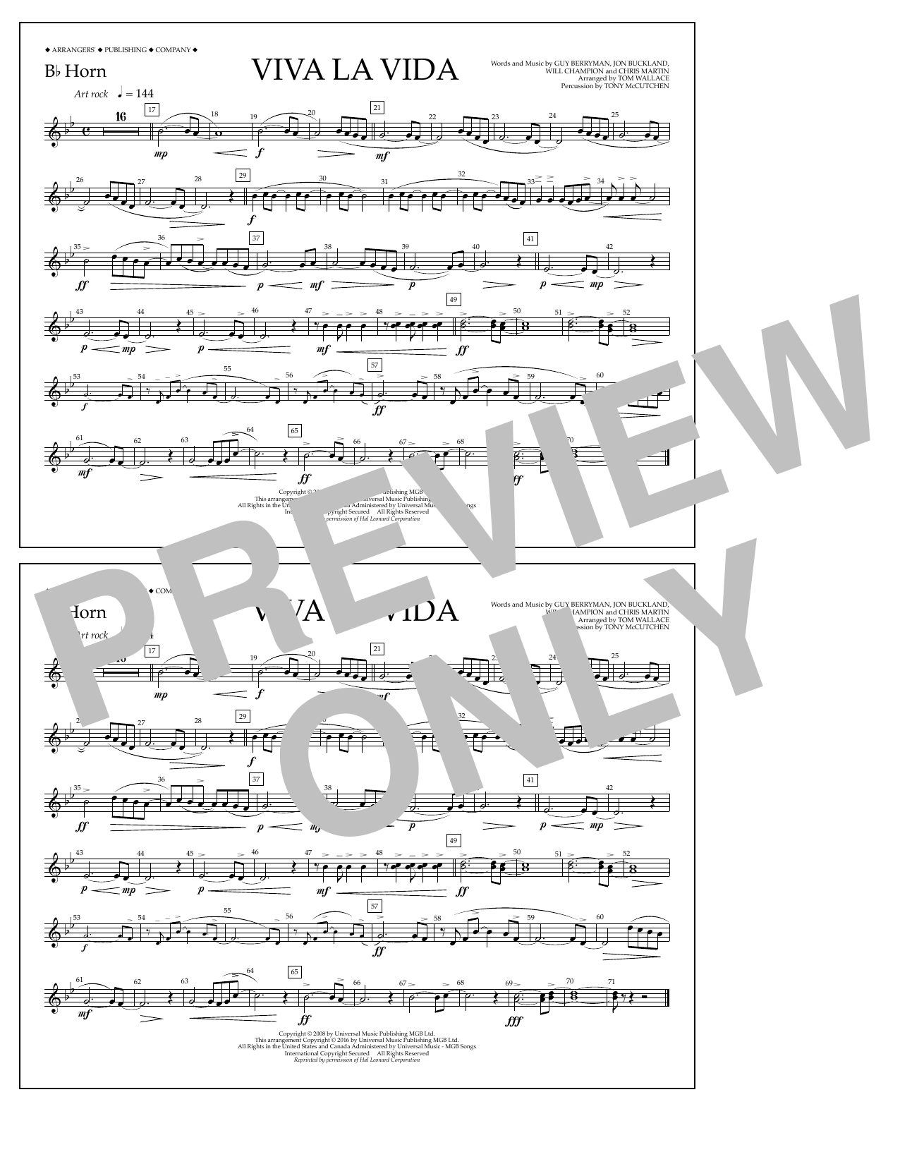 Learn to play Tom Wallace Viva La Vida - Bb Horn sheet music for Marching Band in minutes. Price: 7.8900$ Tom Wallace Viva La Vida - Bb Horn sheet music notes and chords arranged for Marching Band