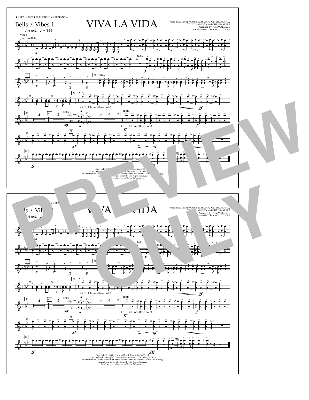 Learn to play Tom Wallace Viva La Vida - Bells/Vibes 1 sheet music for Marching Band in minutes. Price: 7.8900$ Tom Wallace Viva La Vida - Bells/Vibes 1 sheet music notes and chords arranged for Marching Band