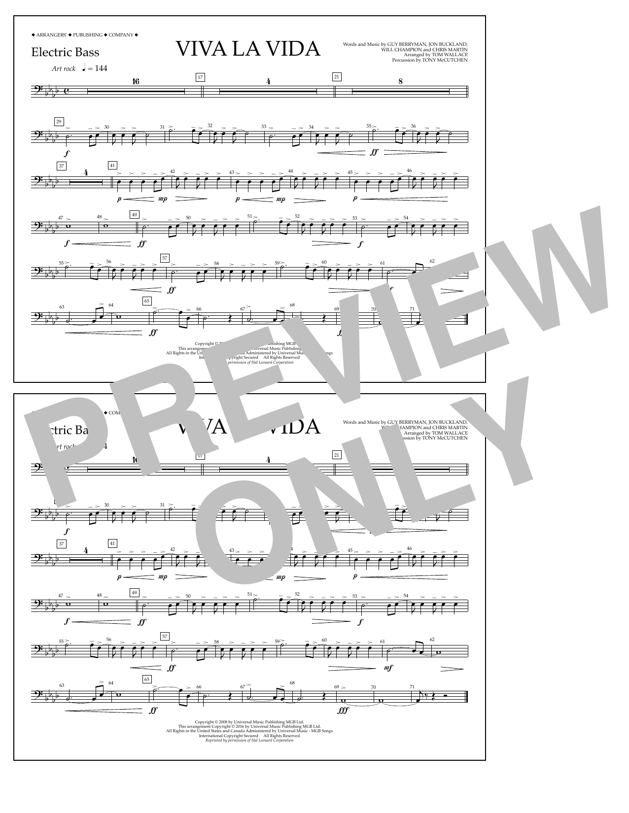 Learn to play Tom Wallace Viva La Vida - Electric Bass sheet music for Marching Band in minutes. Price: 7.8900$ Tom Wallace Viva La Vida - Electric Bass sheet music notes and chords arranged for Marching Band