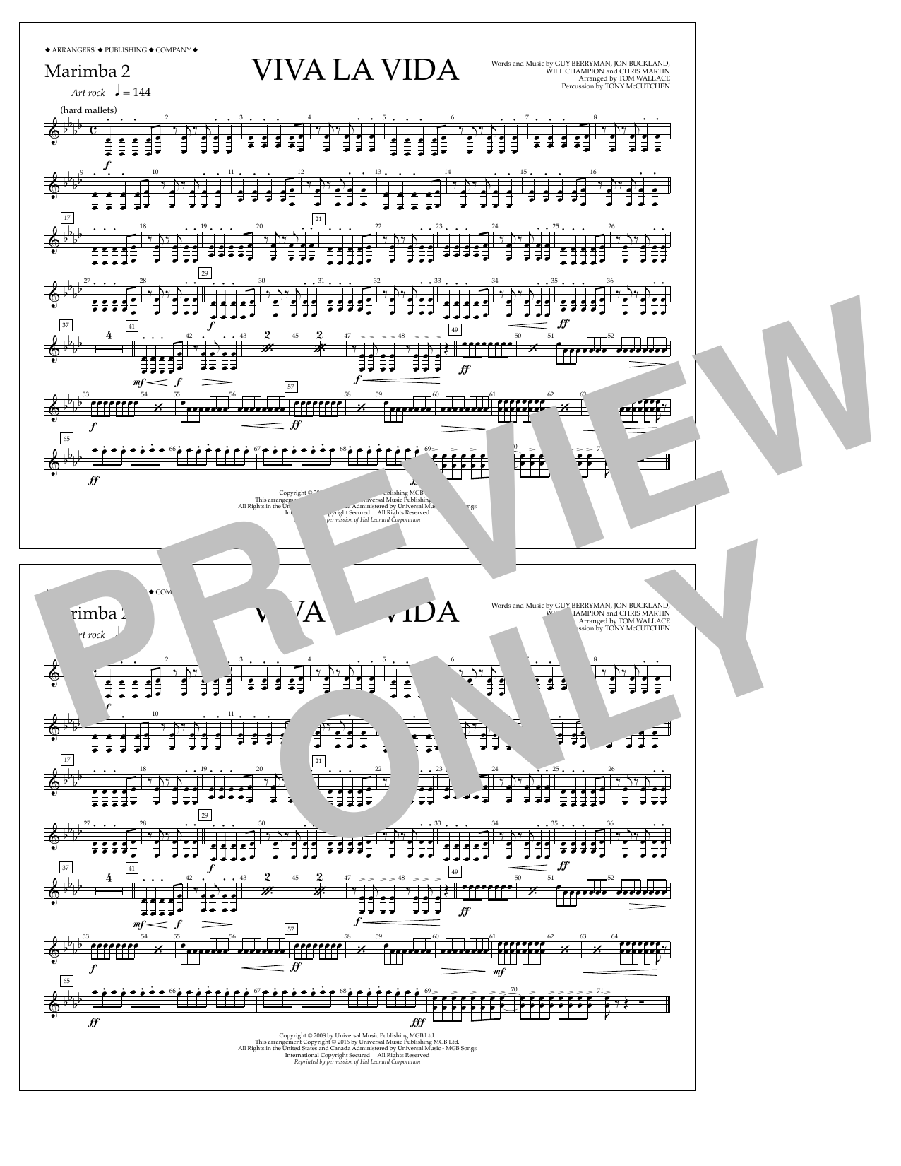Learn to play Tom Wallace Viva La Vida - Marimba 2 sheet music for Marching Band in minutes. Price: 7.8900$ Tom Wallace Viva La Vida - Marimba 2 sheet music notes and chords arranged for Marching Band