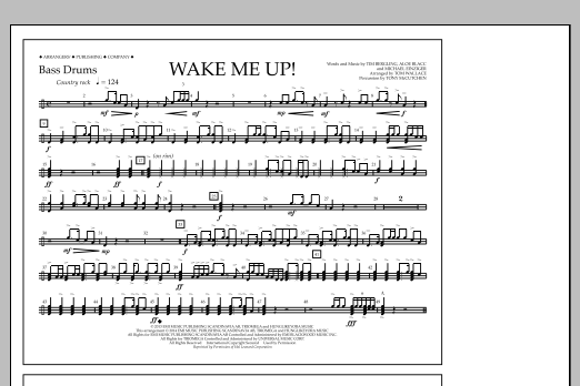 Tom Wallace Wake Me Up! - Bass Drums Sheet Music Notes, Chords  Download  Printable Marching Band PDF Score - SKU: 323265