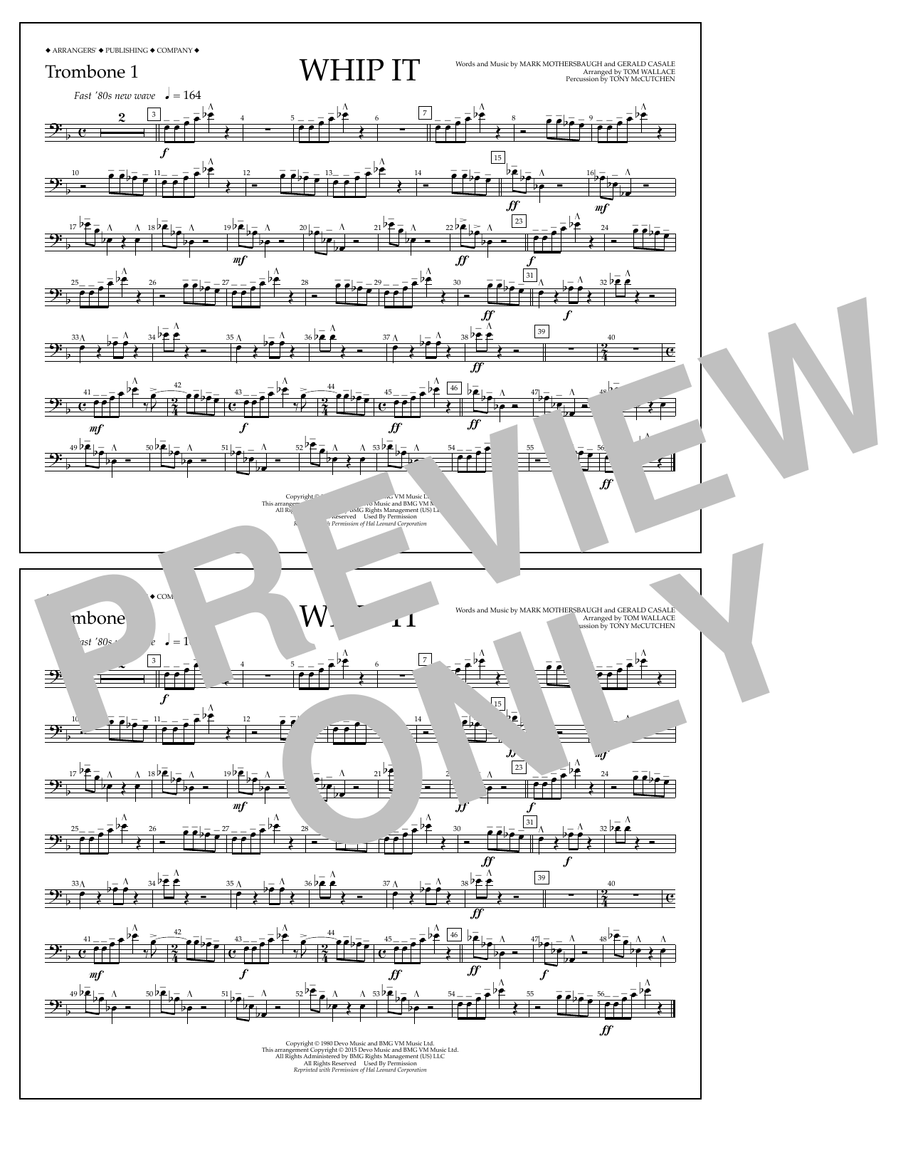 Learn to play Tom Wallace Whip It - Trombone 1 sheet music for Marching Band in minutes. Price: 7.8900$ Tom Wallace Whip It - Trombone 1 sheet music notes and chords arranged for Marching Band