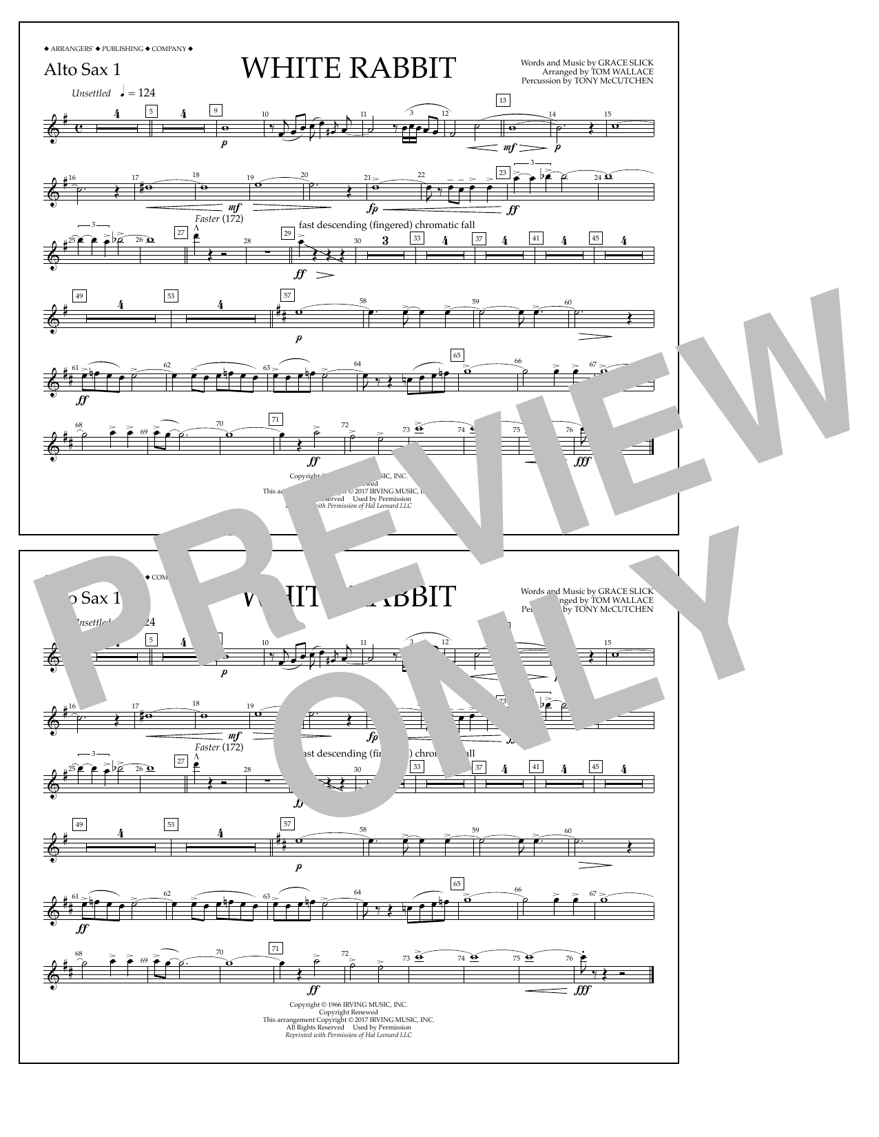 Learn to play Tom Wallace White Rabbit - Alto Sax 1 sheet music for Marching Band in minutes. Price: 7.8900$ Tom Wallace White Rabbit - Alto Sax 1 sheet music notes and chords arranged for Marching Band