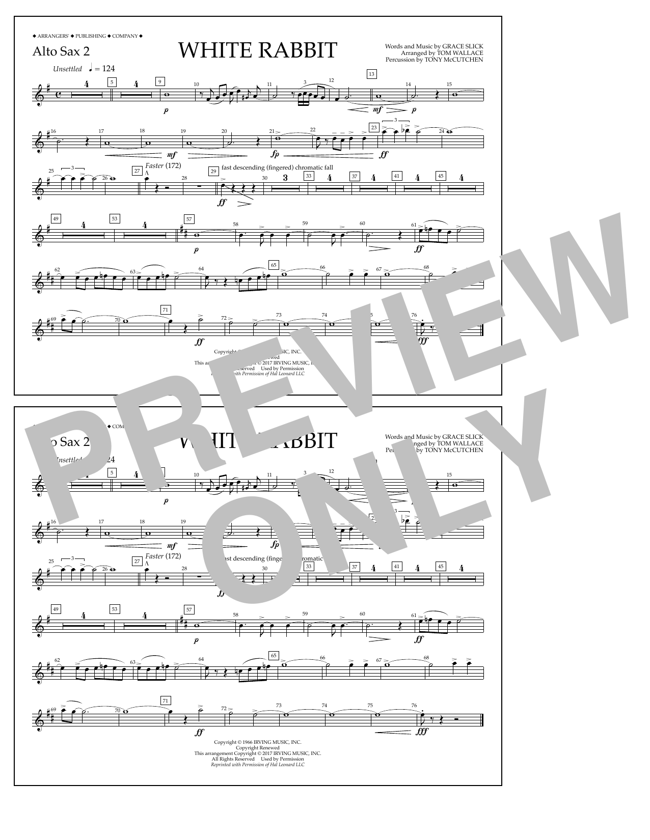 Learn to play Tom Wallace White Rabbit - Alto Sax 2 sheet music for Marching Band in minutes. Price: 7.8900$ Tom Wallace White Rabbit - Alto Sax 2 sheet music notes and chords arranged for Marching Band