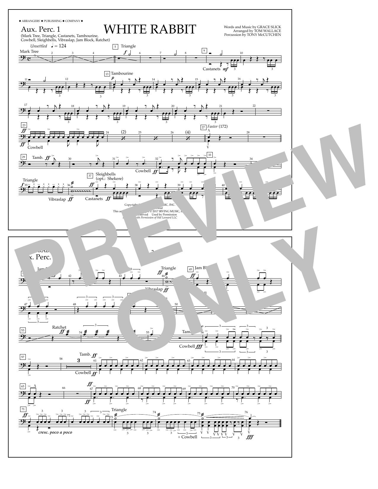 Tom Wallace White Rabbit - Aux. Perc. 1 sheet music notes and chords arranged for Marching Band