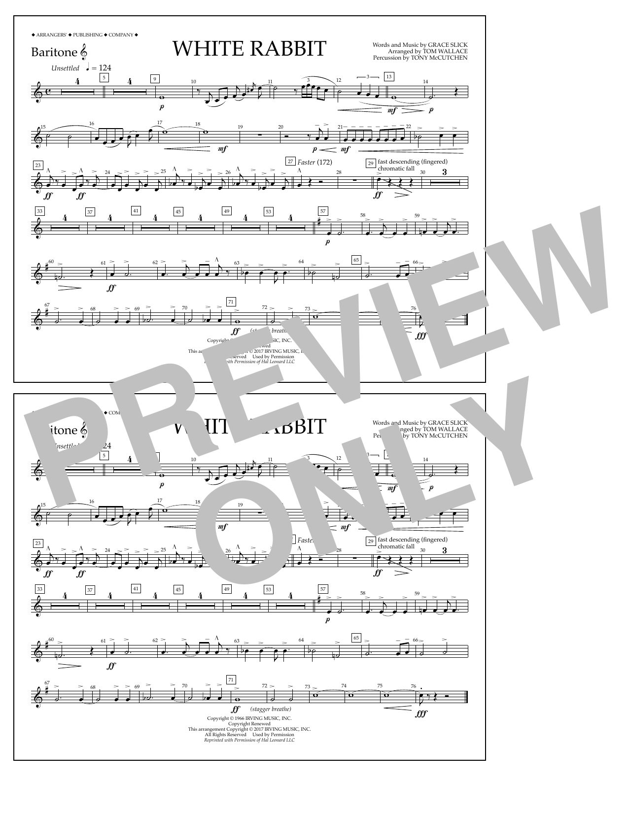 Learn to play Tom Wallace White Rabbit - Baritone T.C. sheet music for Marching Band in minutes. Price: 7.8900$ Tom Wallace White Rabbit - Baritone T.C. sheet music notes and chords arranged for Marching Band