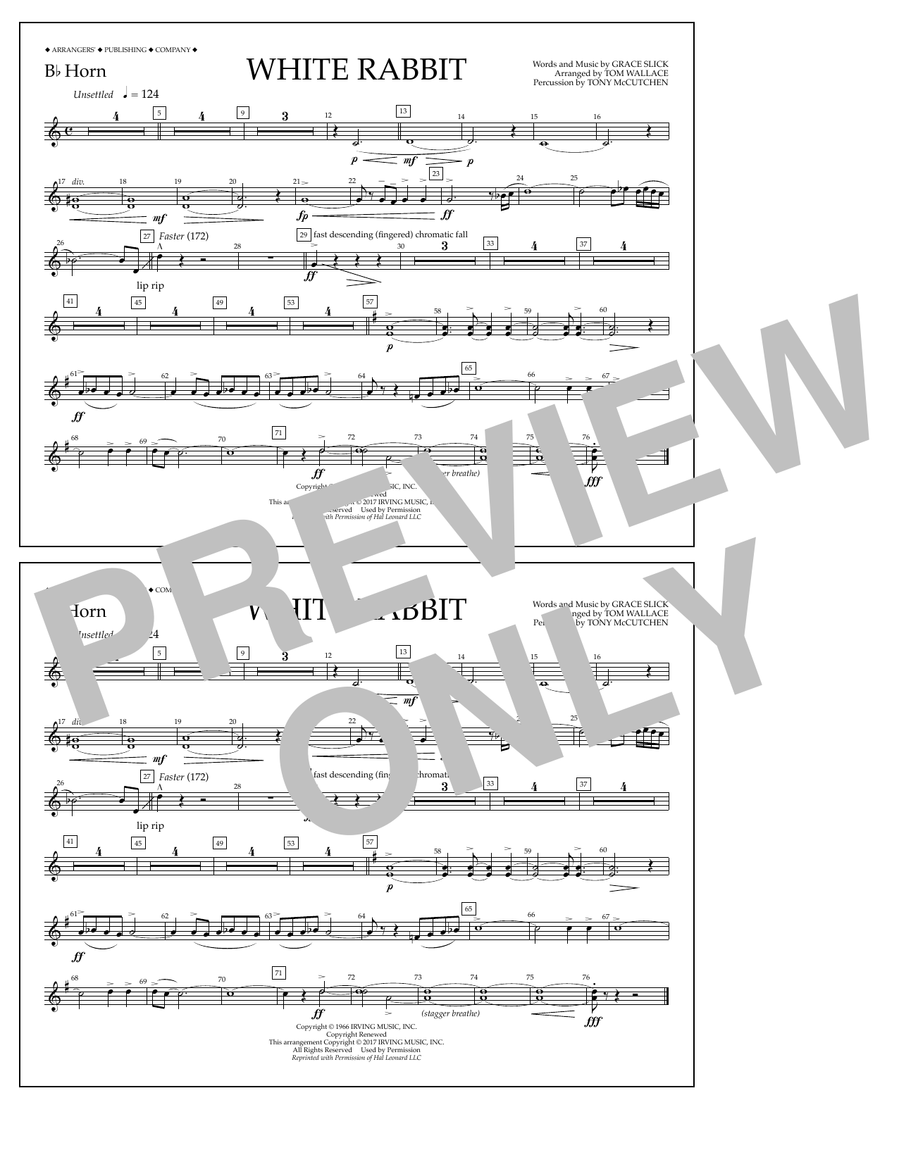 Learn to play Tom Wallace White Rabbit - Bb Horn sheet music for Marching Band in minutes. Price: 7.8900$ Tom Wallace White Rabbit - Bb Horn sheet music notes and chords arranged for Marching Band