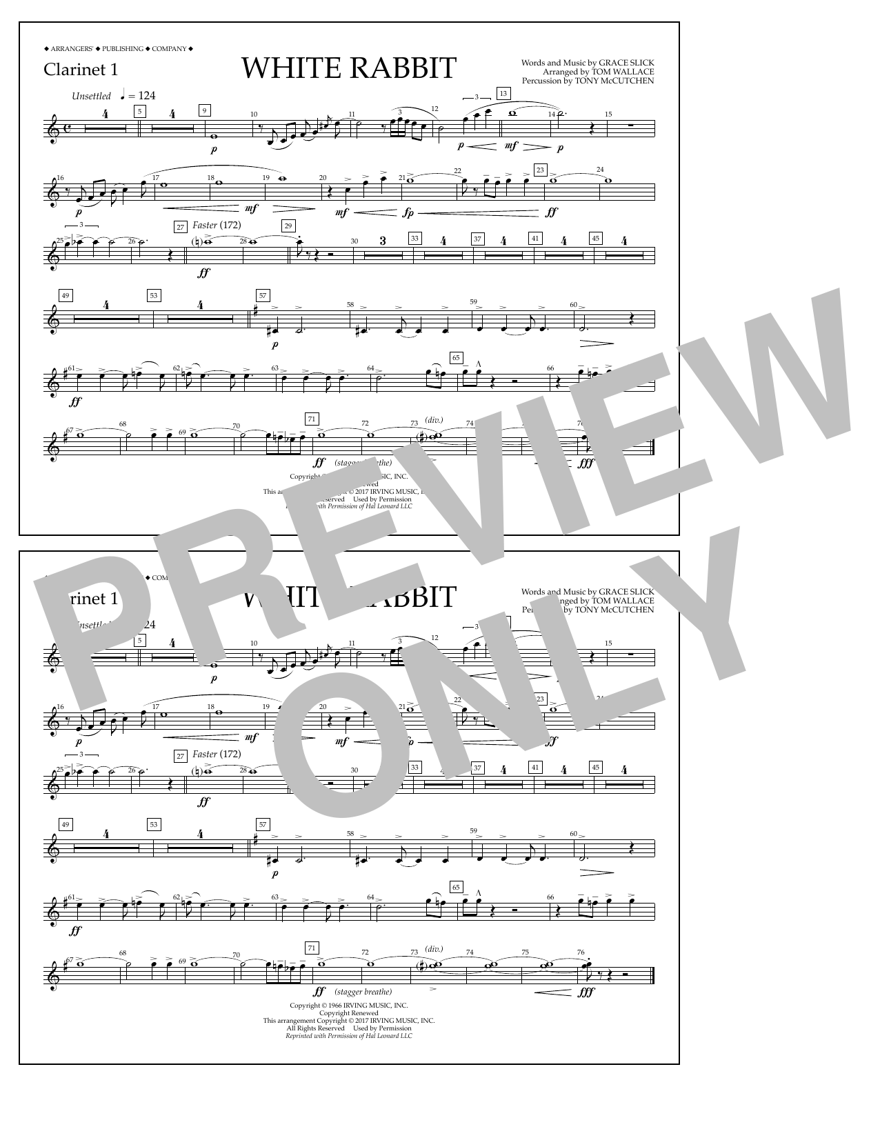 Learn to play Tom Wallace White Rabbit - Clarinet 1 sheet music for Marching Band in minutes. Price: 7.8900$ Tom Wallace White Rabbit - Clarinet 1 sheet music notes and chords arranged for Marching Band