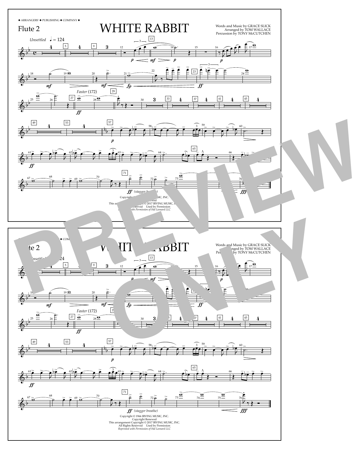 Learn to play Tom Wallace White Rabbit - Flute 2 sheet music for Marching Band in minutes. Price: 7.8900$ Tom Wallace White Rabbit - Flute 2 sheet music notes and chords arranged for Marching Band