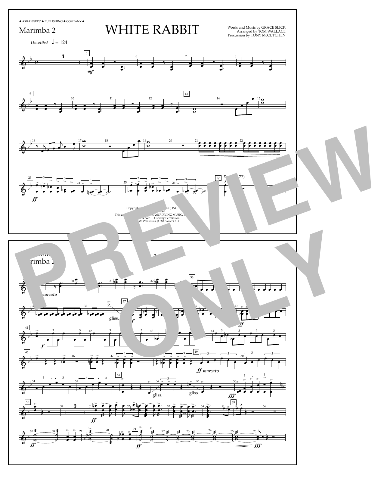 Learn to play Tom Wallace White Rabbit - Marimba 2 sheet music for Marching Band in minutes. Price: 7.8900$ Tom Wallace White Rabbit - Marimba 2 sheet music notes and chords arranged for Marching Band